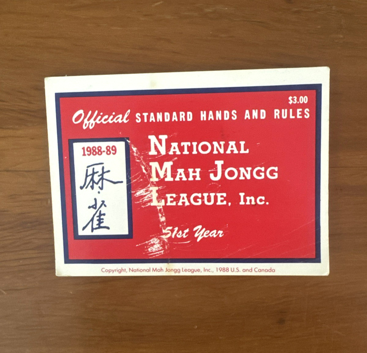 1988-89 National Mah Jongg League Official Hands & Rules Card 51st Year