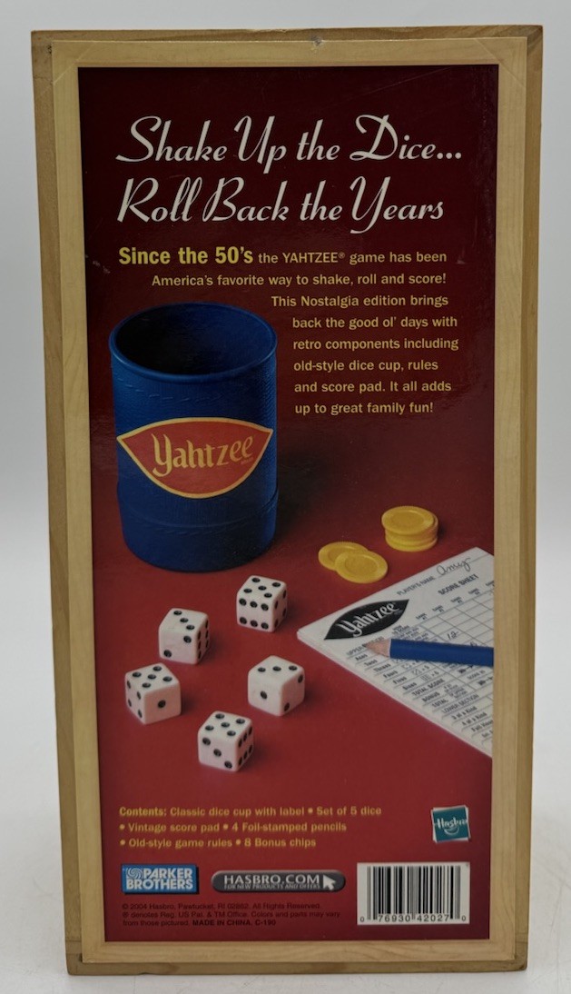 Yahtzee Wooden Box Parker Brothers Nostalgia Games Series 2004 Complete In Box