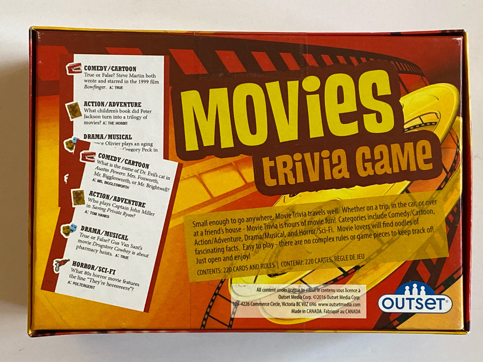 Movies Trivia Game Outset 2018 Open Box Complete