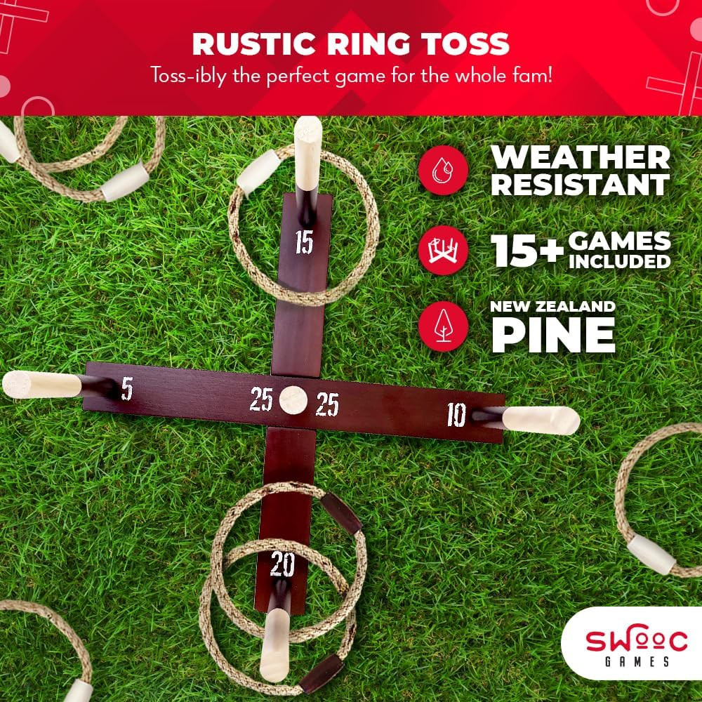 Games – Ring Toss Game (All Weather) – New Zealand Pine – Additional Games Inclu