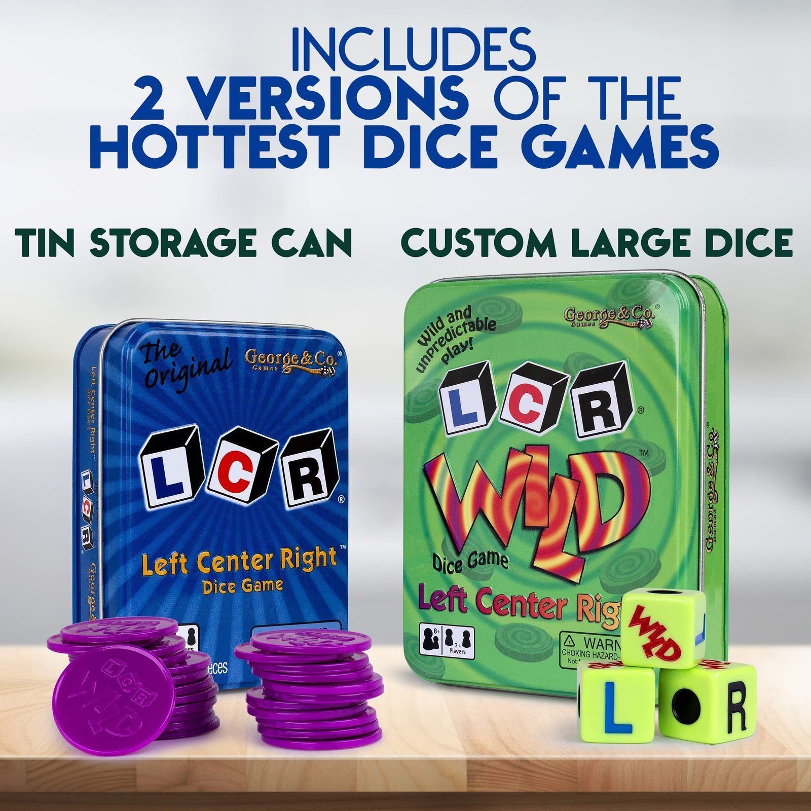 George & Company LLC LCR (Left Right Center) in Blue & Dice Game in Green Tin…