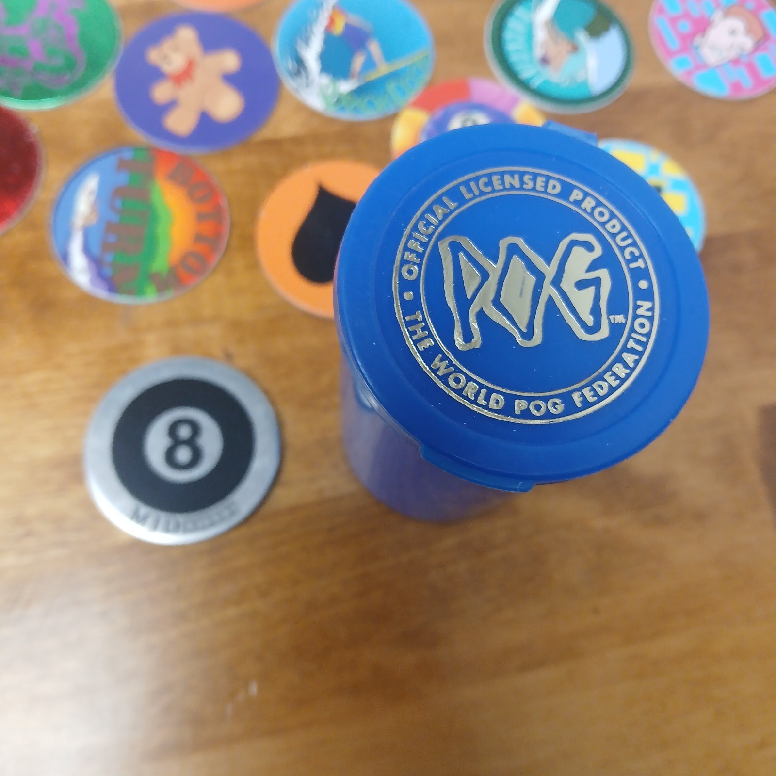 POG Officially Licensed Blue Milkcap Container Medium Size W Slammer & Assorted