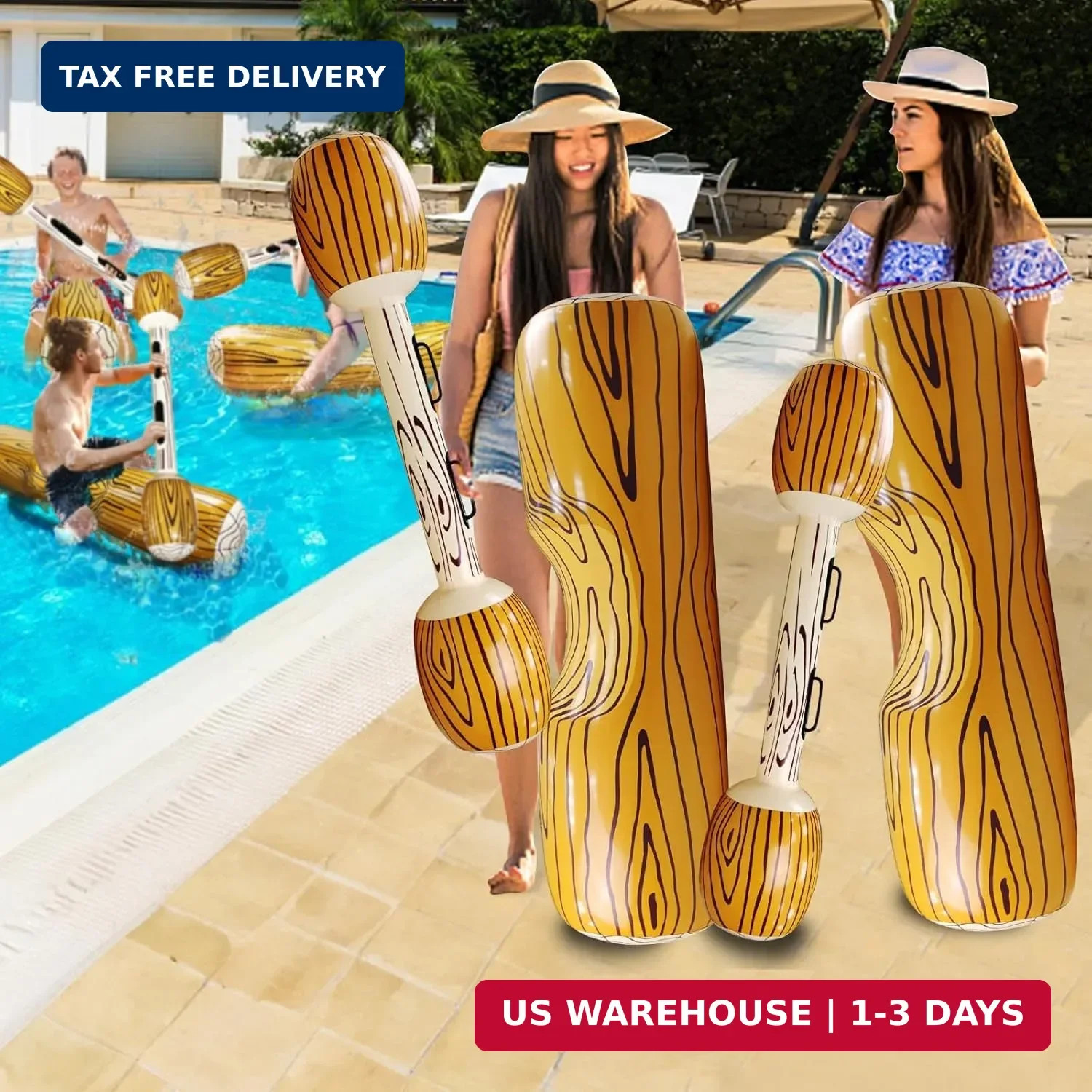 [Upgraded Log Rafts] 4 Pcs Jumbo Inflatable Battle Log Pool Game – 2 Players Inf