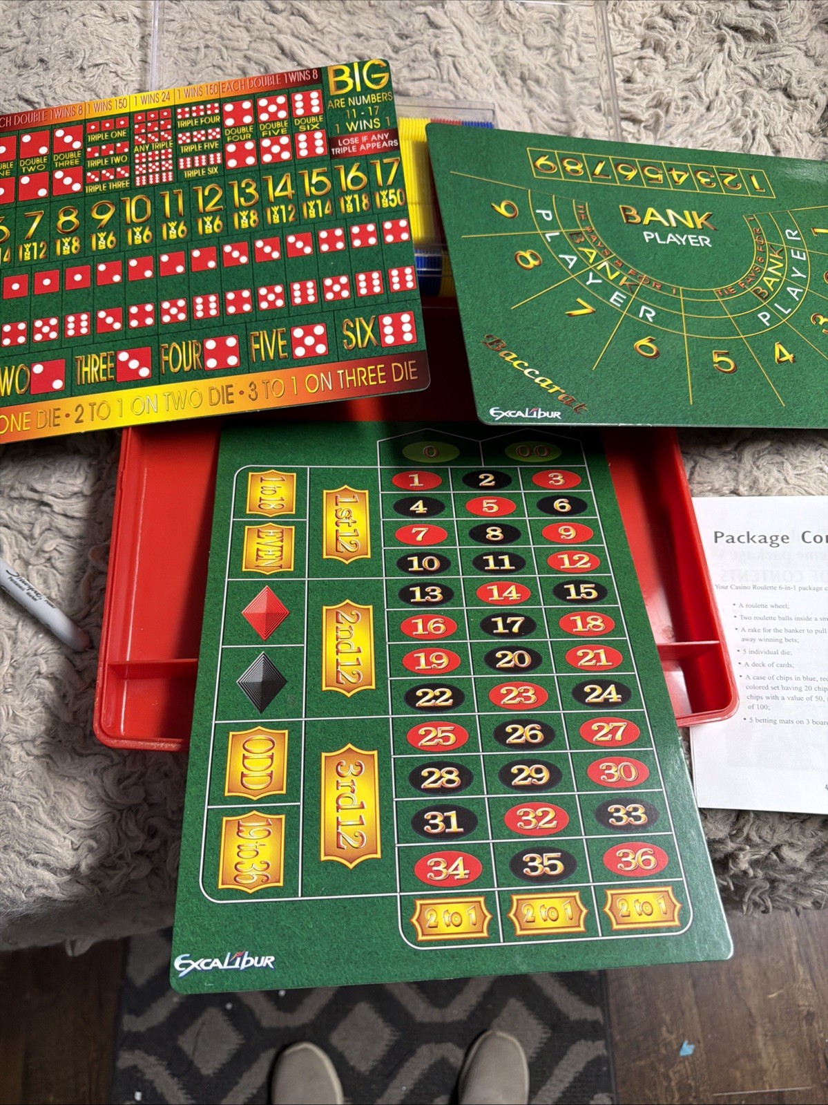 Excalibur 6-in-1 Portable Casino Set – Roulette Craps Blackjack 3 Mats & Case