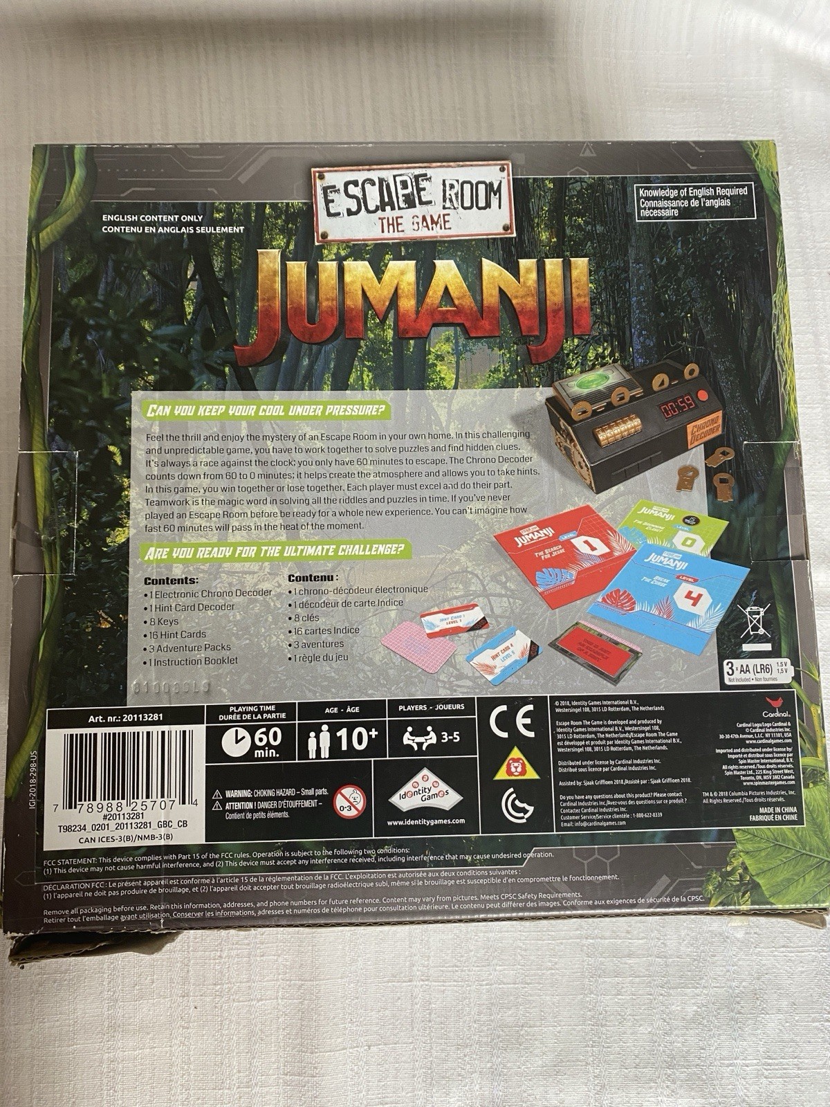 Jumanji Escape Room The Game -Complete & Tested, Opened But Never Used, Cardinal