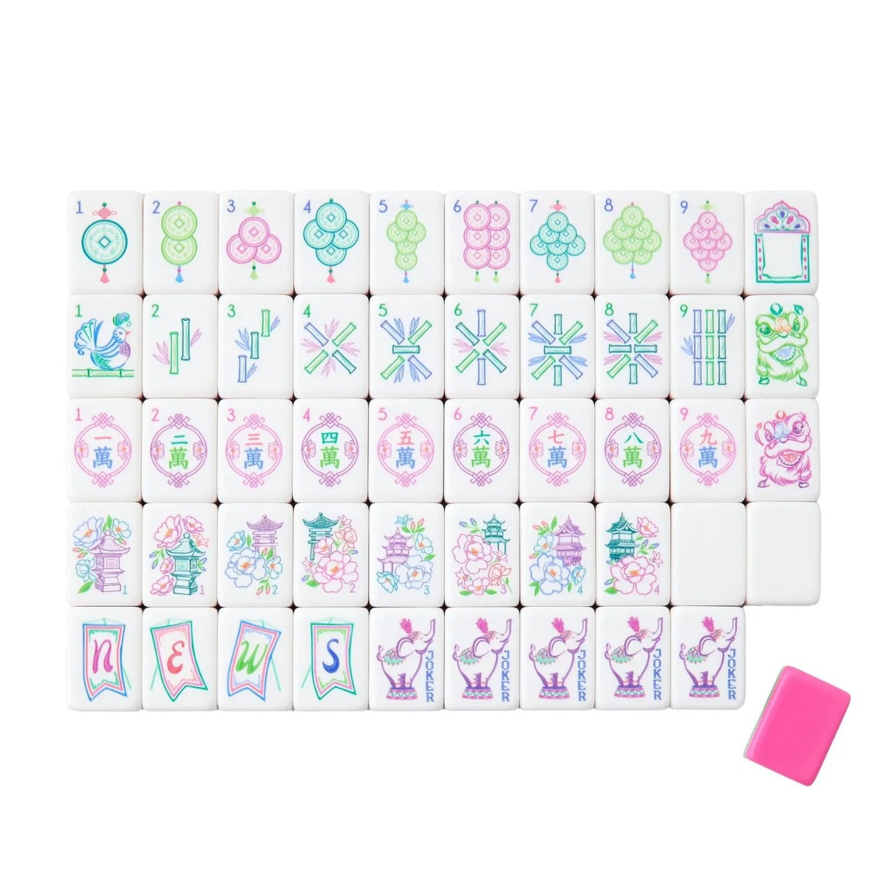 160 American Mahjong Tiles 4-Layer Acrylic Cute Pink Theme Engraved Set