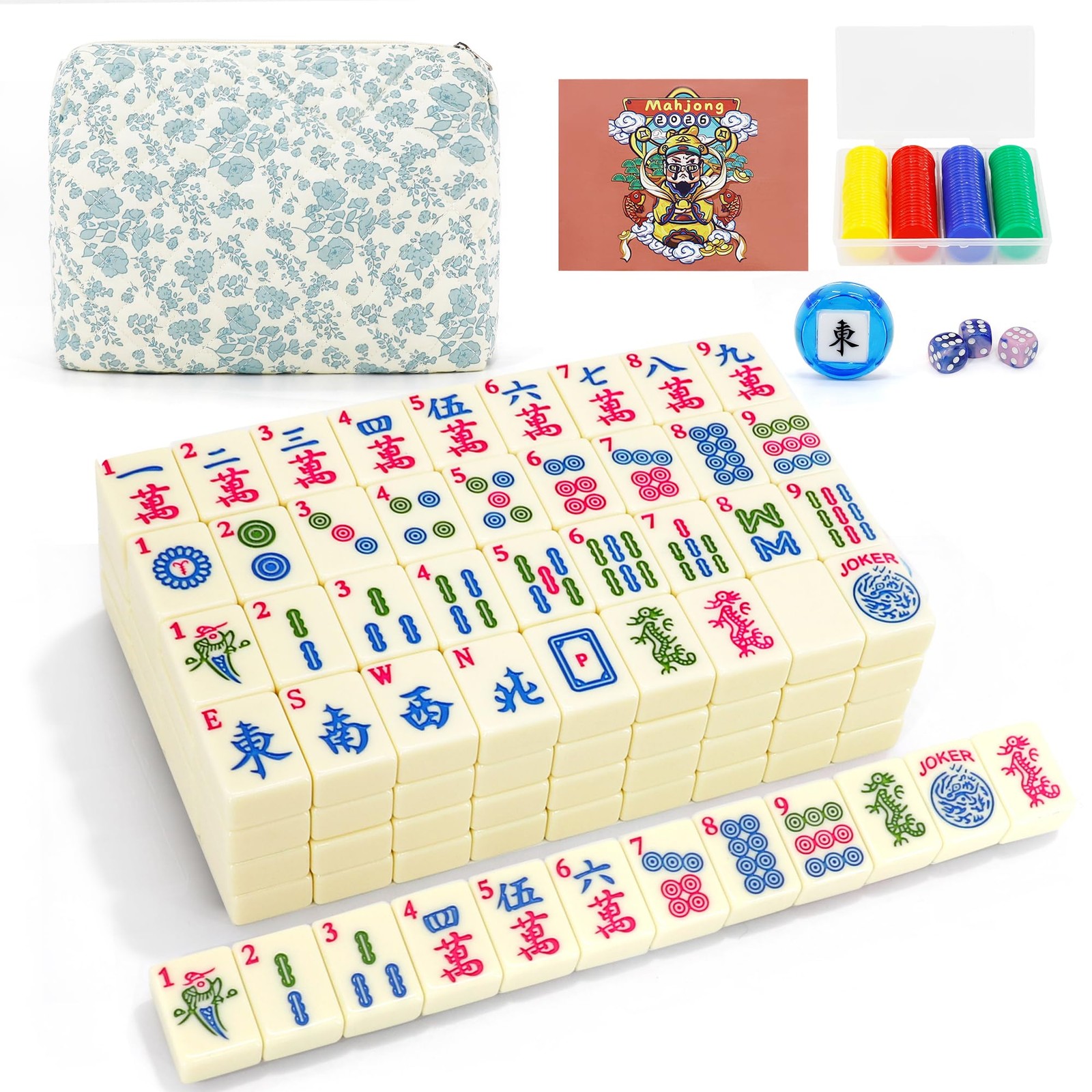 Jolitac American Mahjong Game Set, 166 3 inches x 10 inches, Blue & White