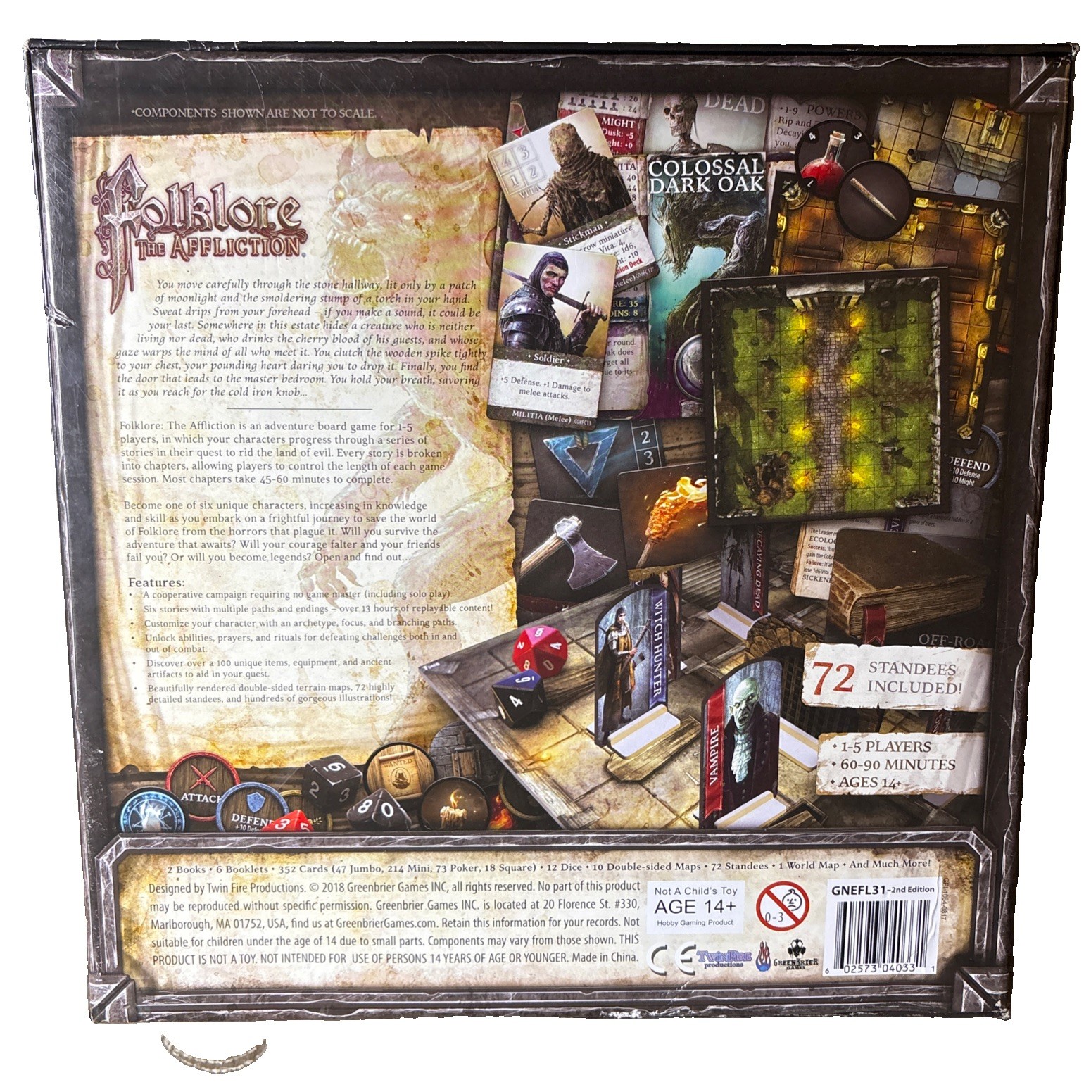 Folklore: The Affliction 2nd Edition Board Game Open Box w/5 Player Mats Complet