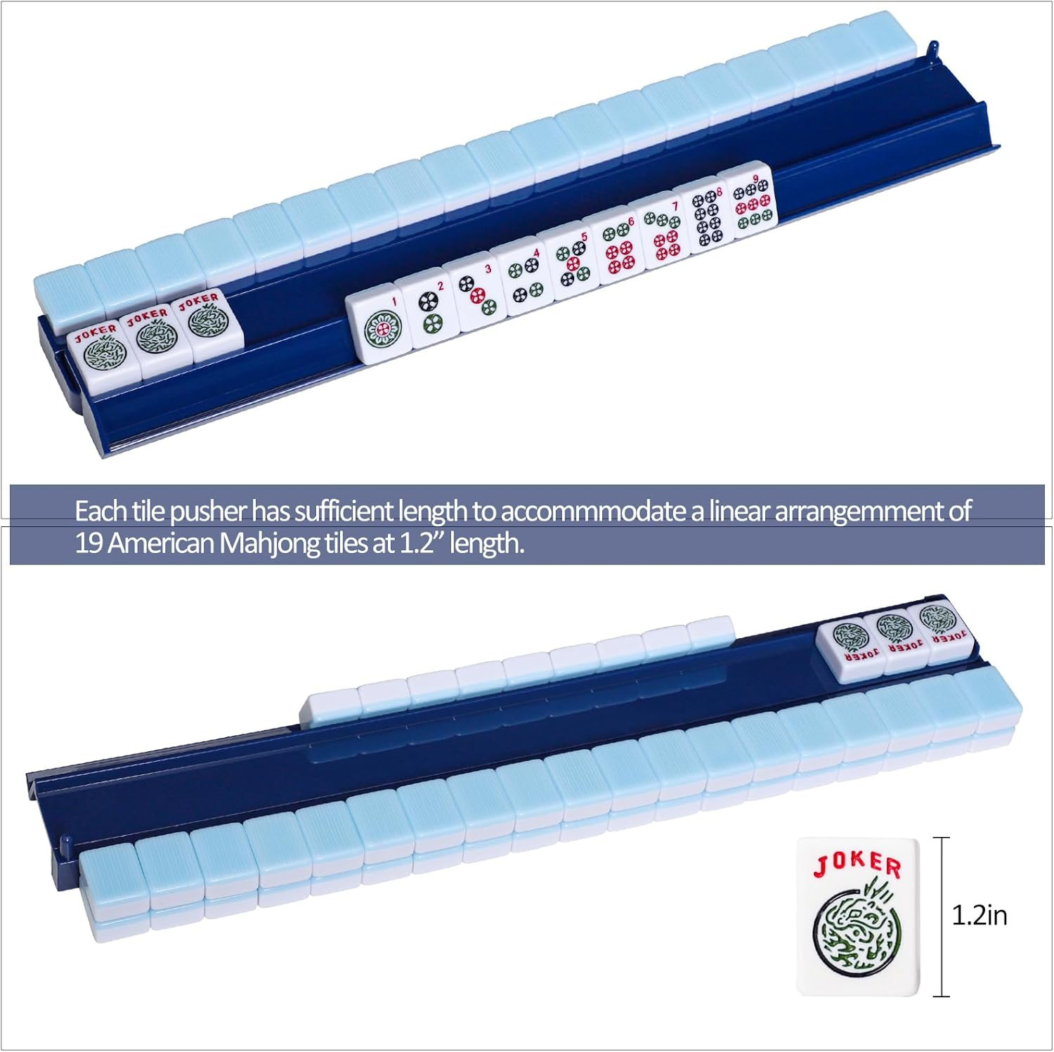 Mahjong Racks with Pushers(4 PCS, Dark Blue) for 166 American Mahjong Tiles, Mah
