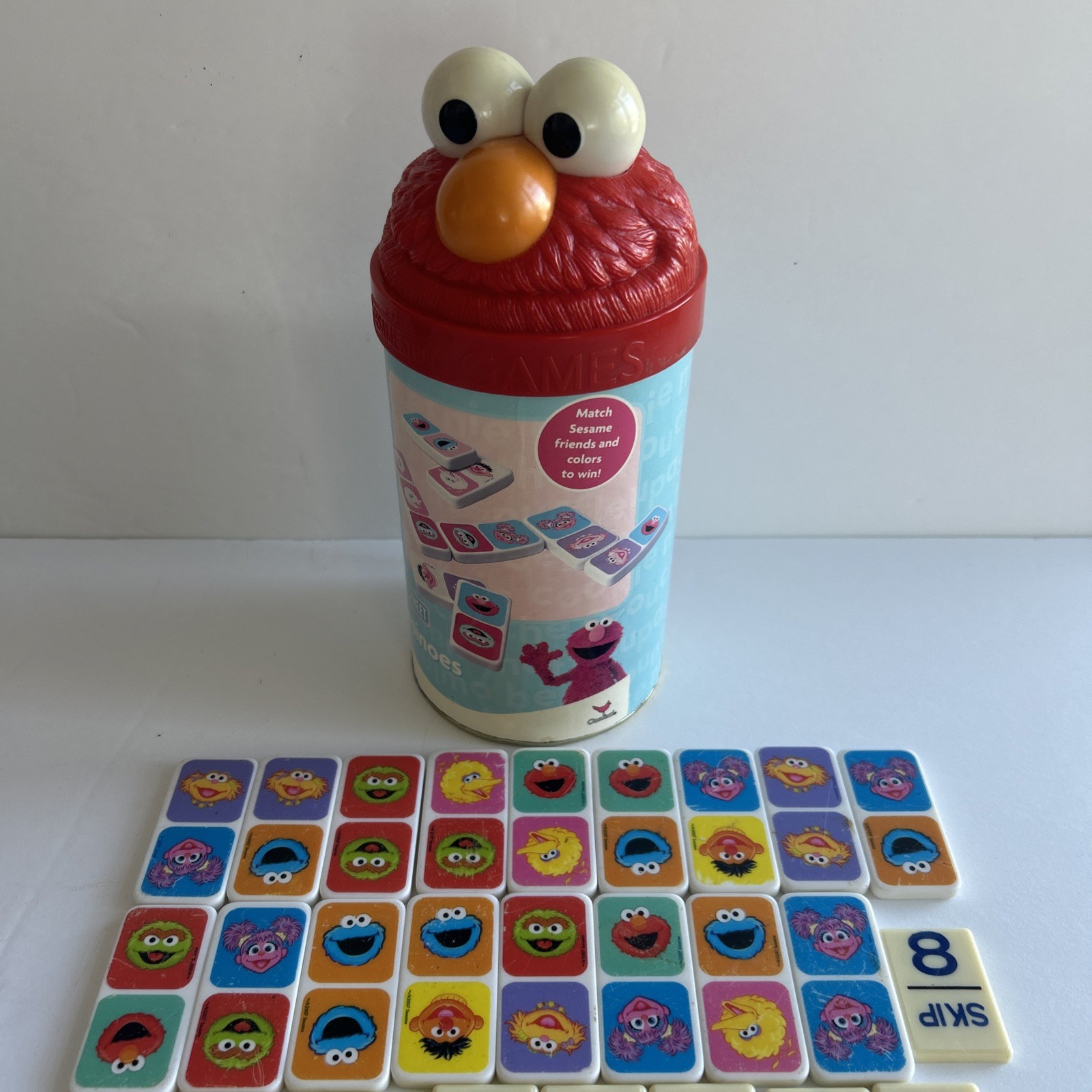 VTG Sesame Street ELMO Picture Dominoes In A Tube Matching Game 2007 & Numbers