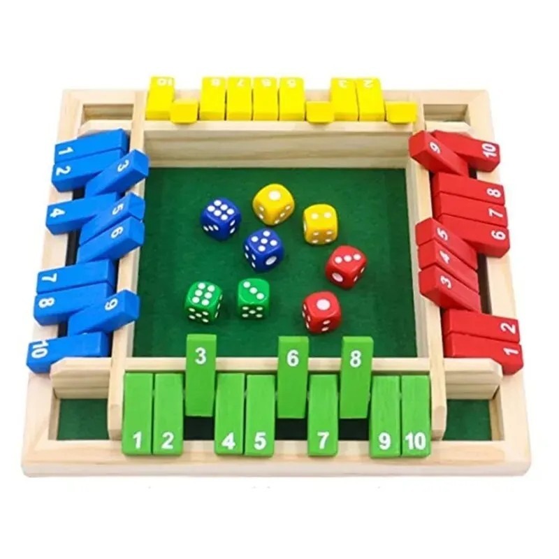 Wooden Dice Board Game Shut The Box for 4 Players Flaps & Dices Game Parent-chi*