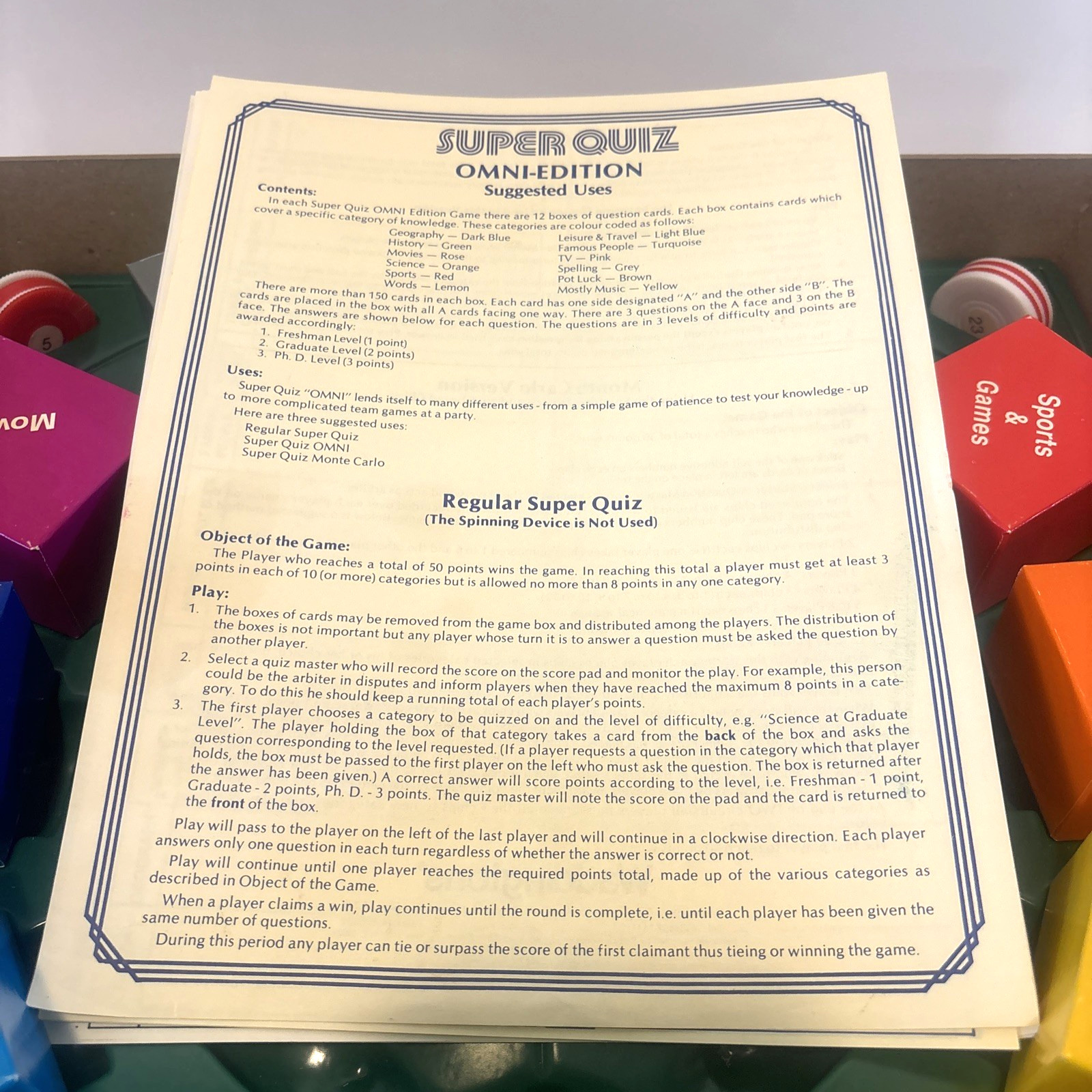 Vintage 80s Super Quiz Board Game Omni Edition 440 Rare Waddingtons COMPLETE