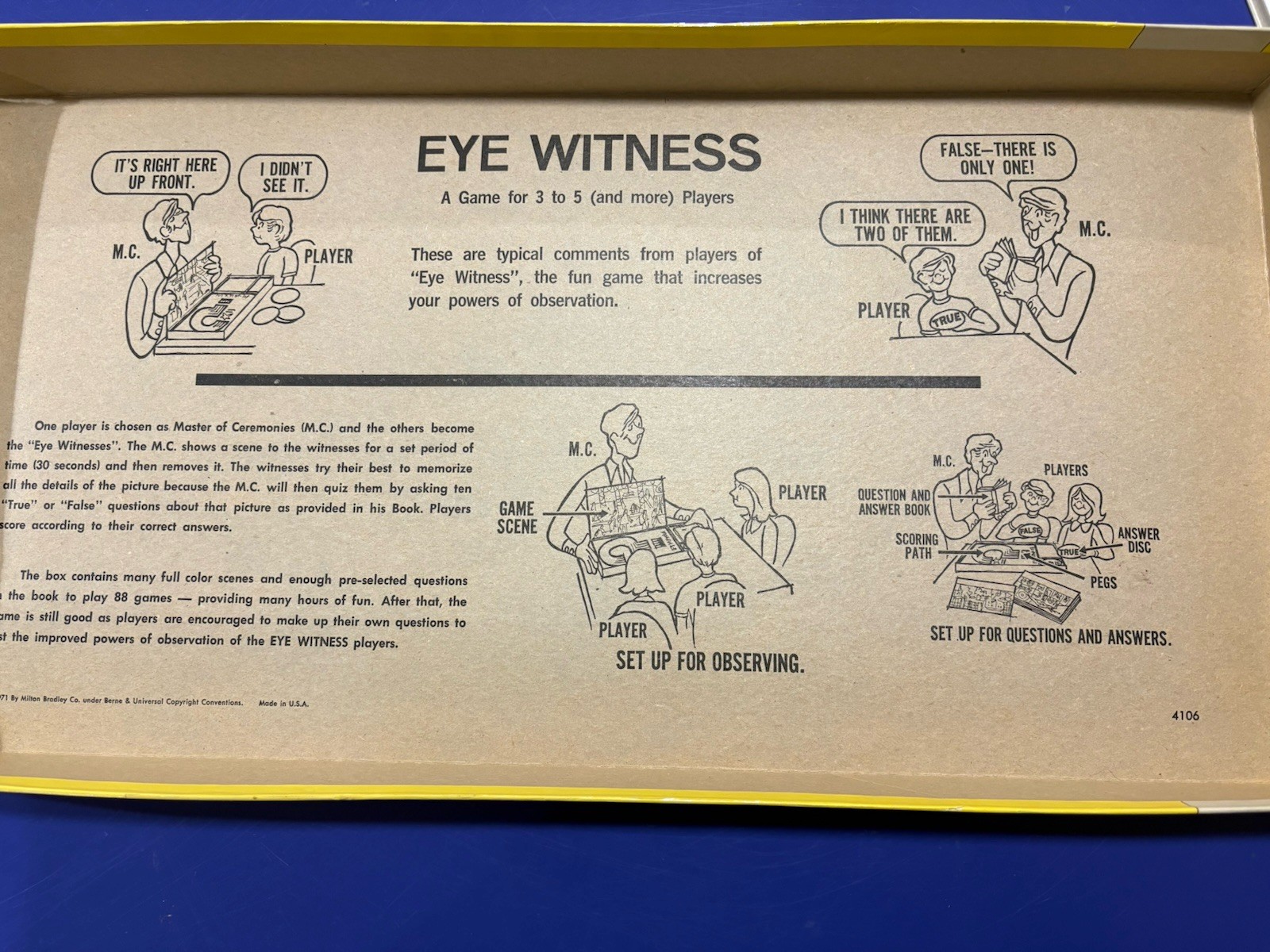 Vintage Eye Witness Game. ©️1971 Milton Bradley Co.