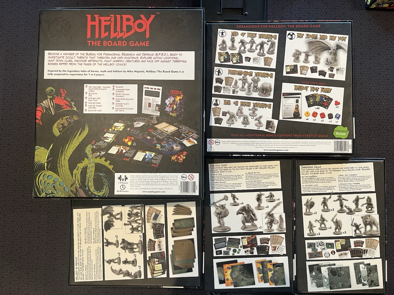 Hellboy The Board Game Kickstarter Edition + Big Box Of Doom & 3 Expansions
