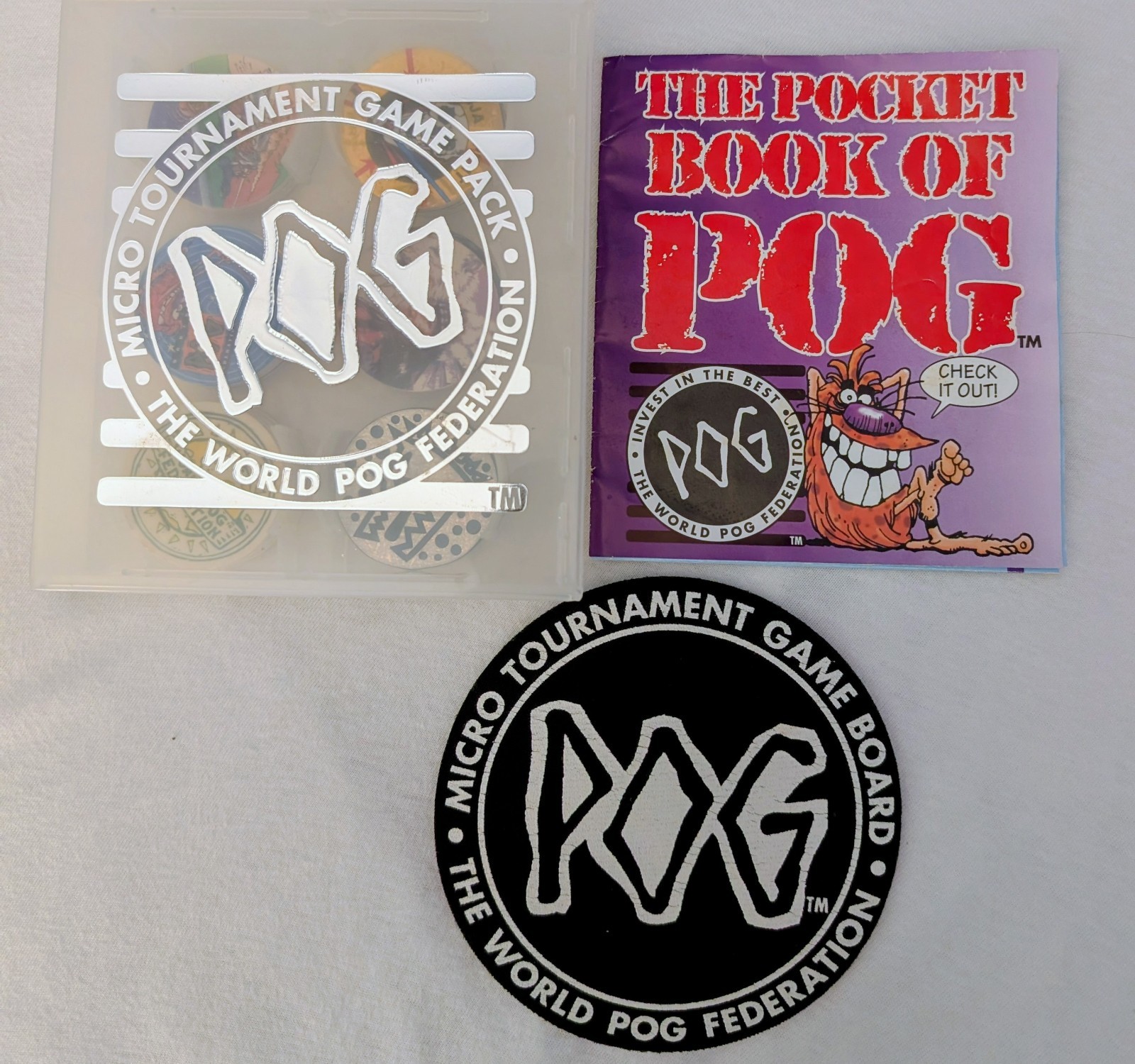 POG Tournament Game Pack w/ Pocket Book & Mixed Pogs Lot World Pog Fed 1994