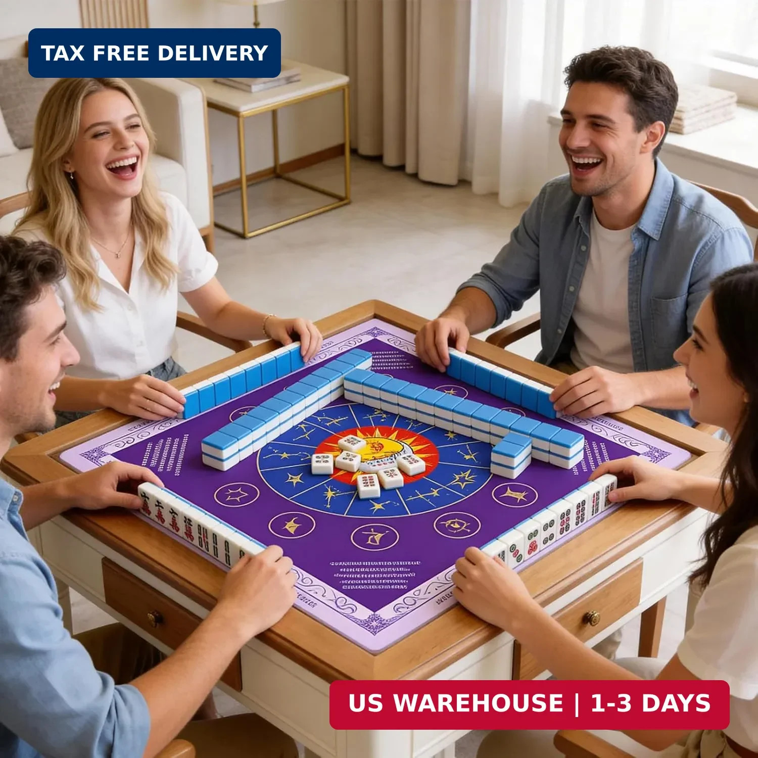 Mahjong Mat – Non-Slip, Noise Reducing & Waterproof Game Mats 31.5 x 31.5 Inches
