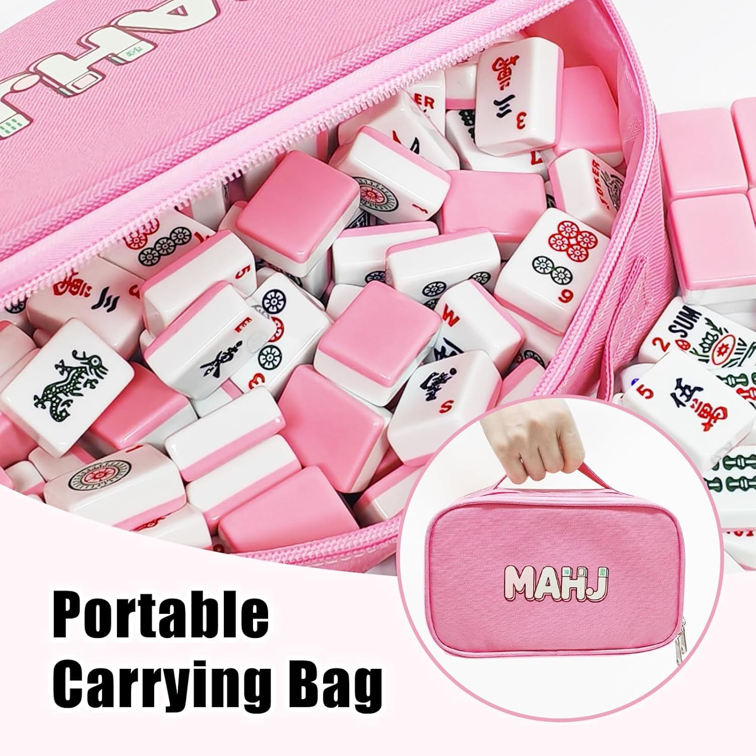 American Mahjong Tiles Set, 166 Pink Mahjong Tiles 1.2 Inch with Carrying Bag an