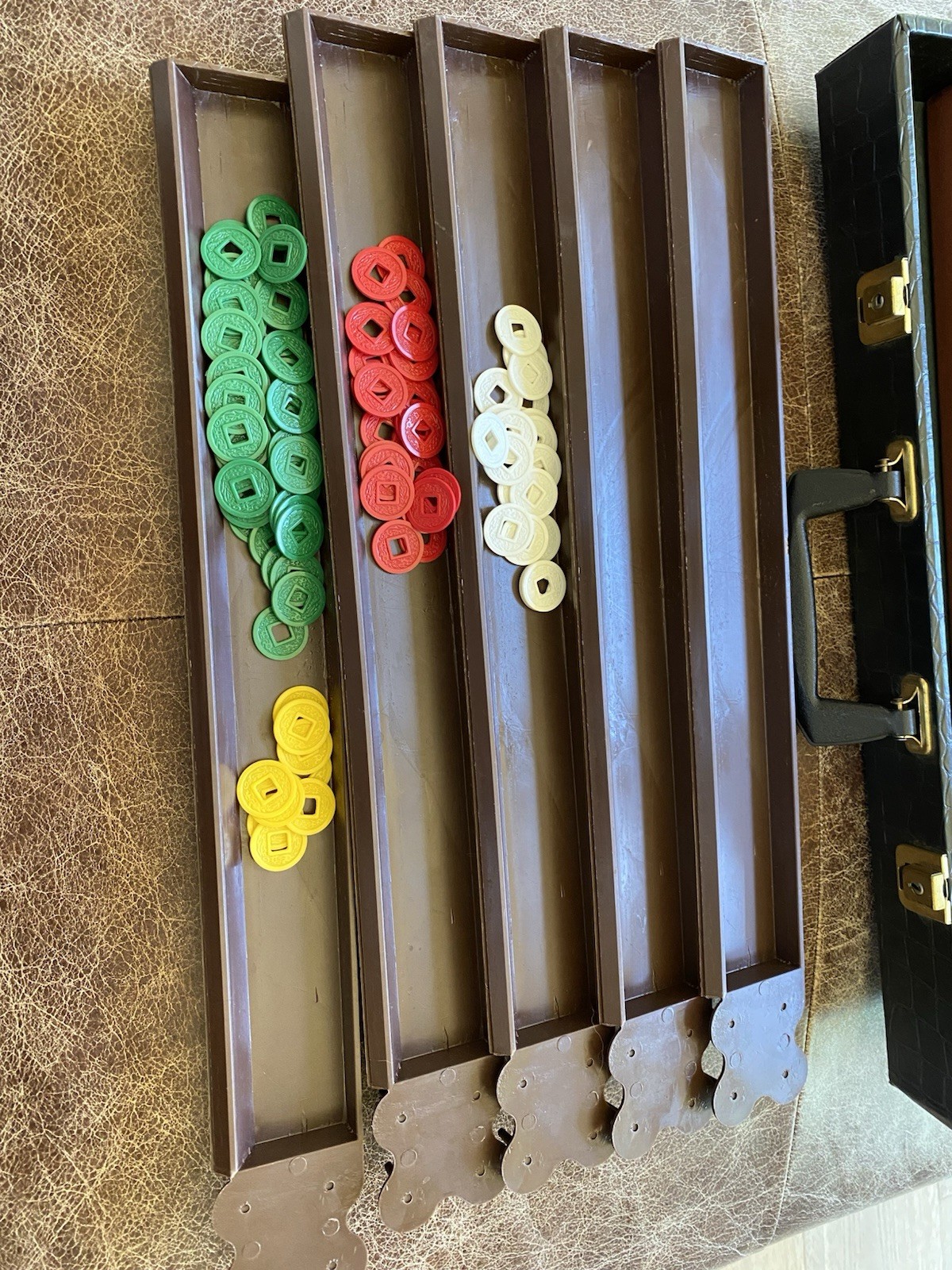 Vintage American MahJongg Set Embossed Wood Tiles And Faux Alligator Case