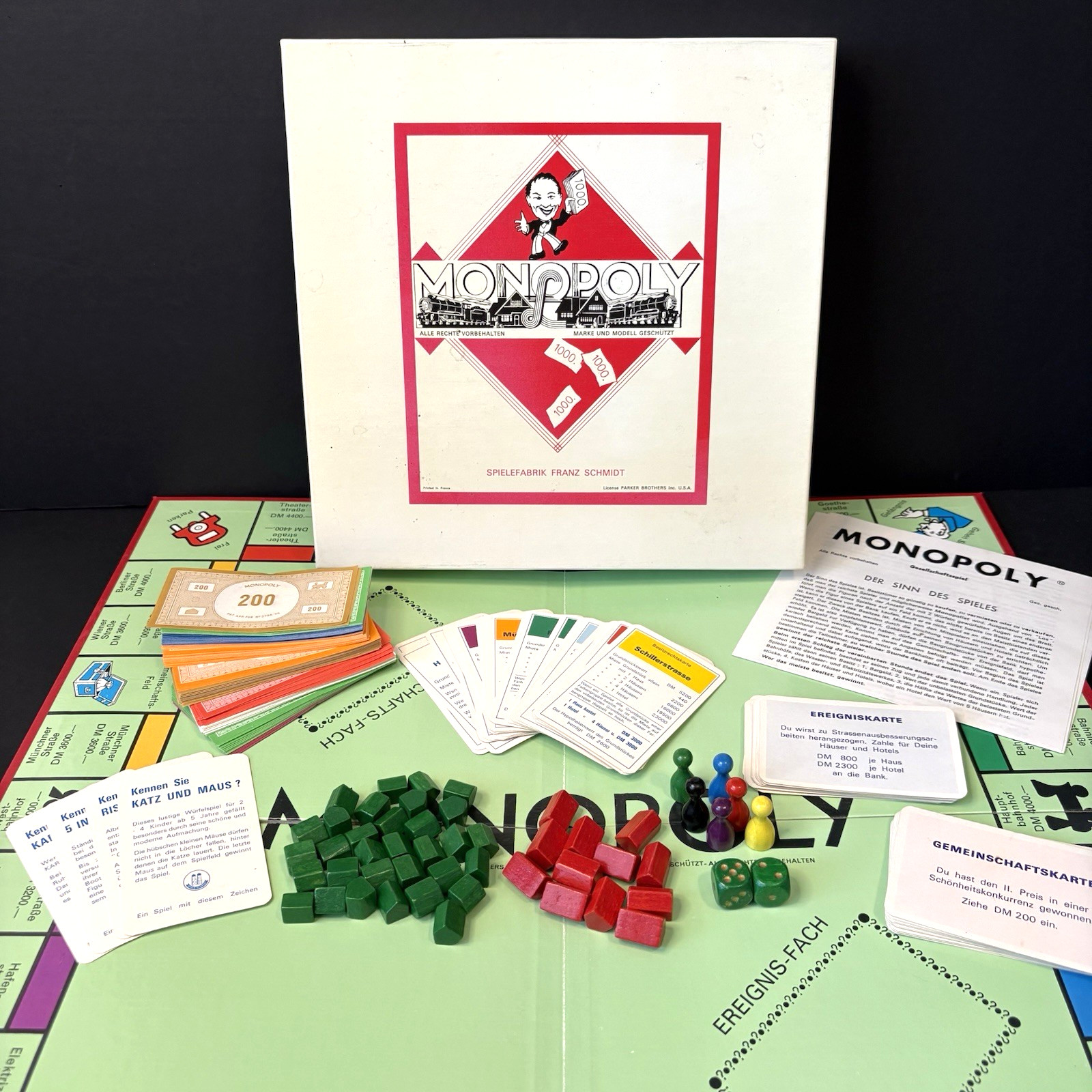 Vintage MONOPOLY Game GERMANY/German All Wooden Pieces Complete 60s