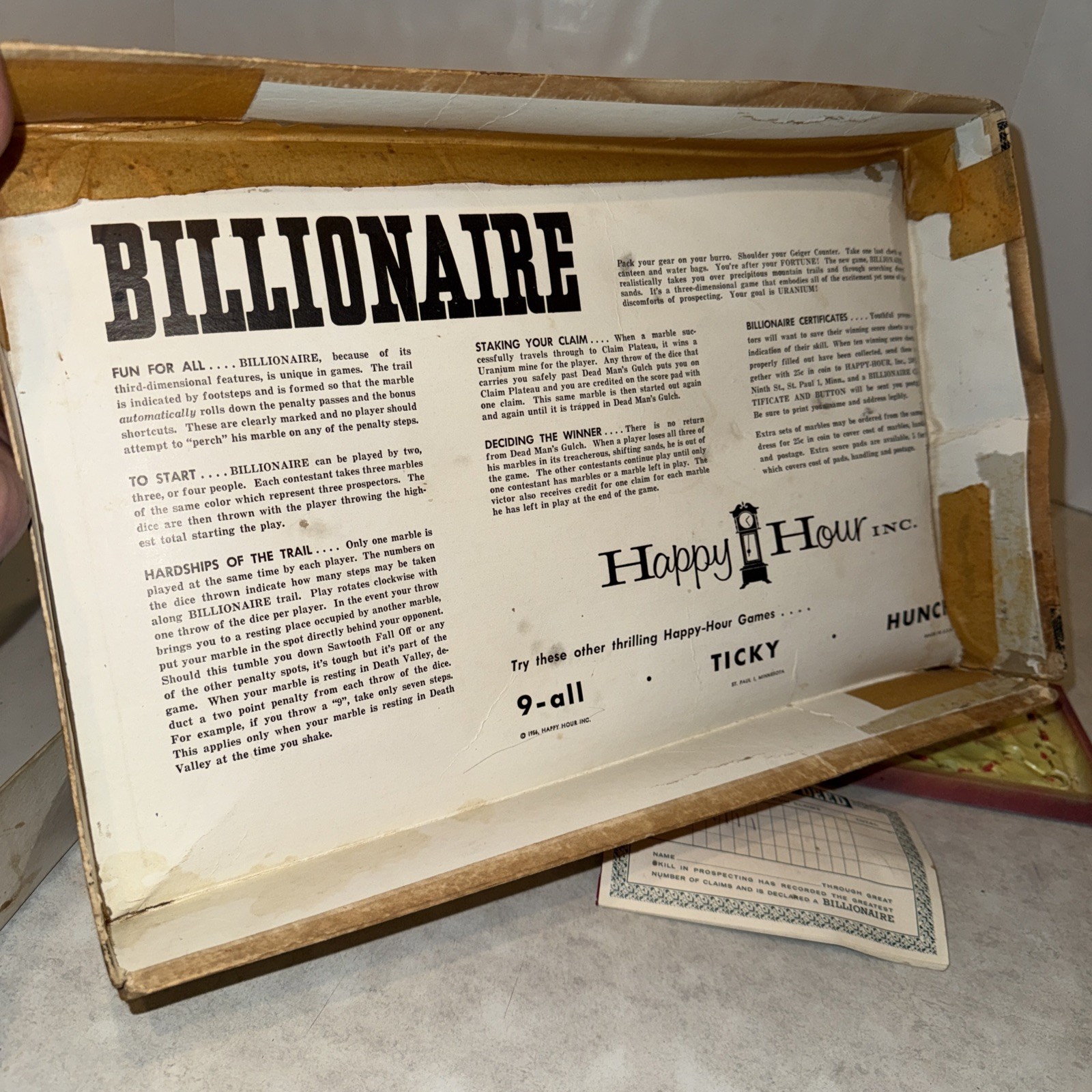 Vtg 1956 You Can Be A Billionaire Board Game 2-4 Players Happy Hour 9-100 Ages