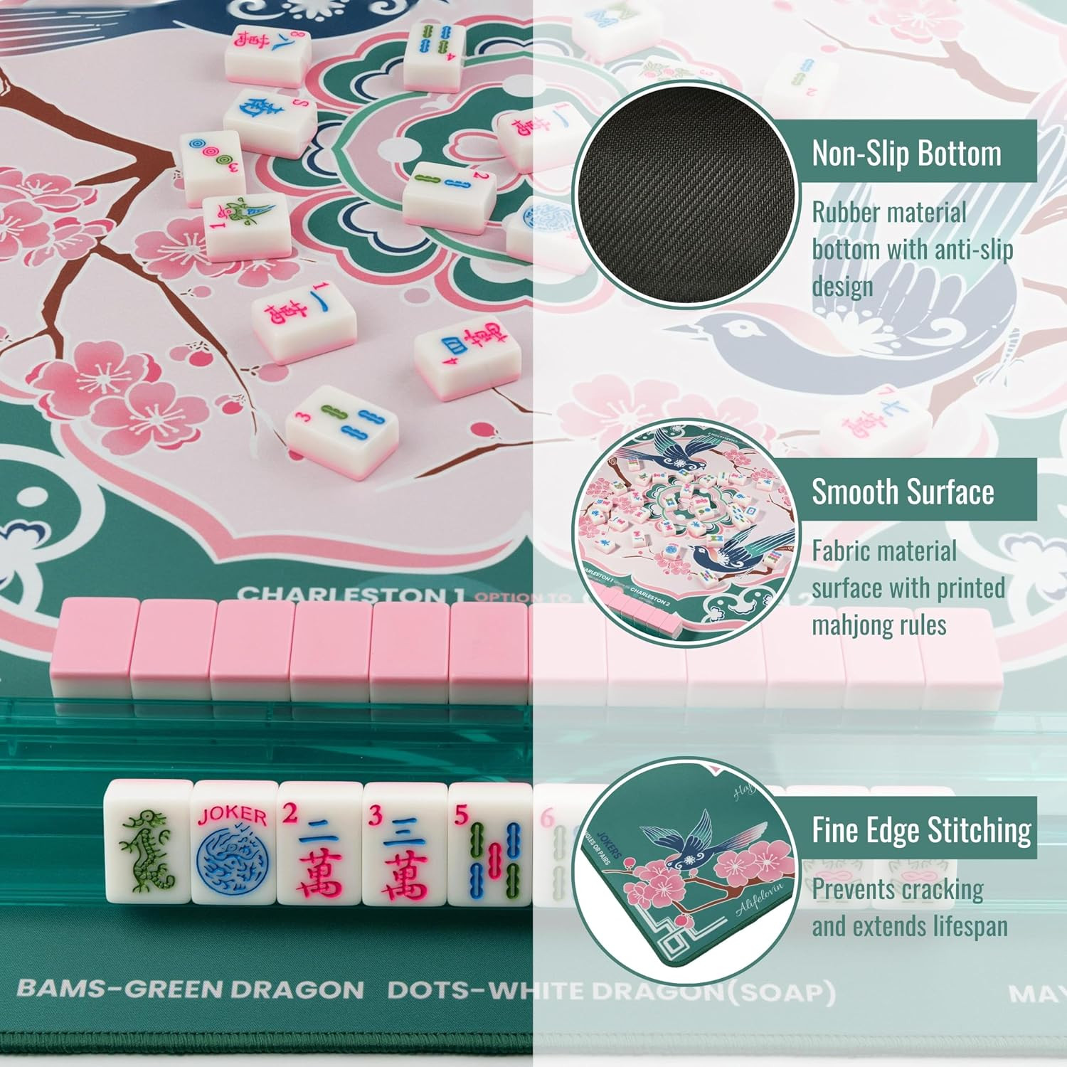 Designer Mahjong Mat – American Mah Jongg Mat for Table 31.5X31.5 Inch Non-Slip