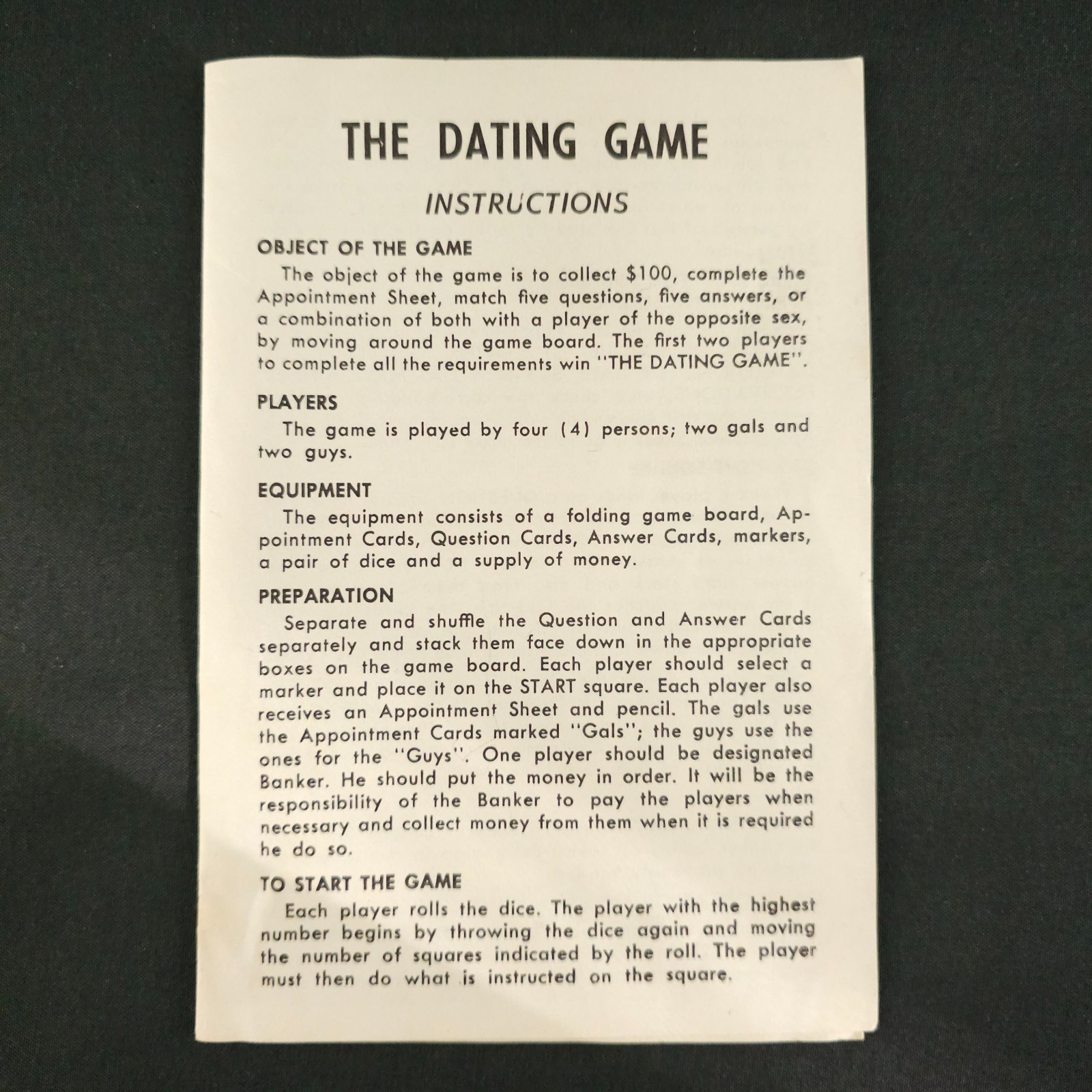 Vintage 1967 The Dating Game by Hasbro, 1st Edition – Missing One Pawn