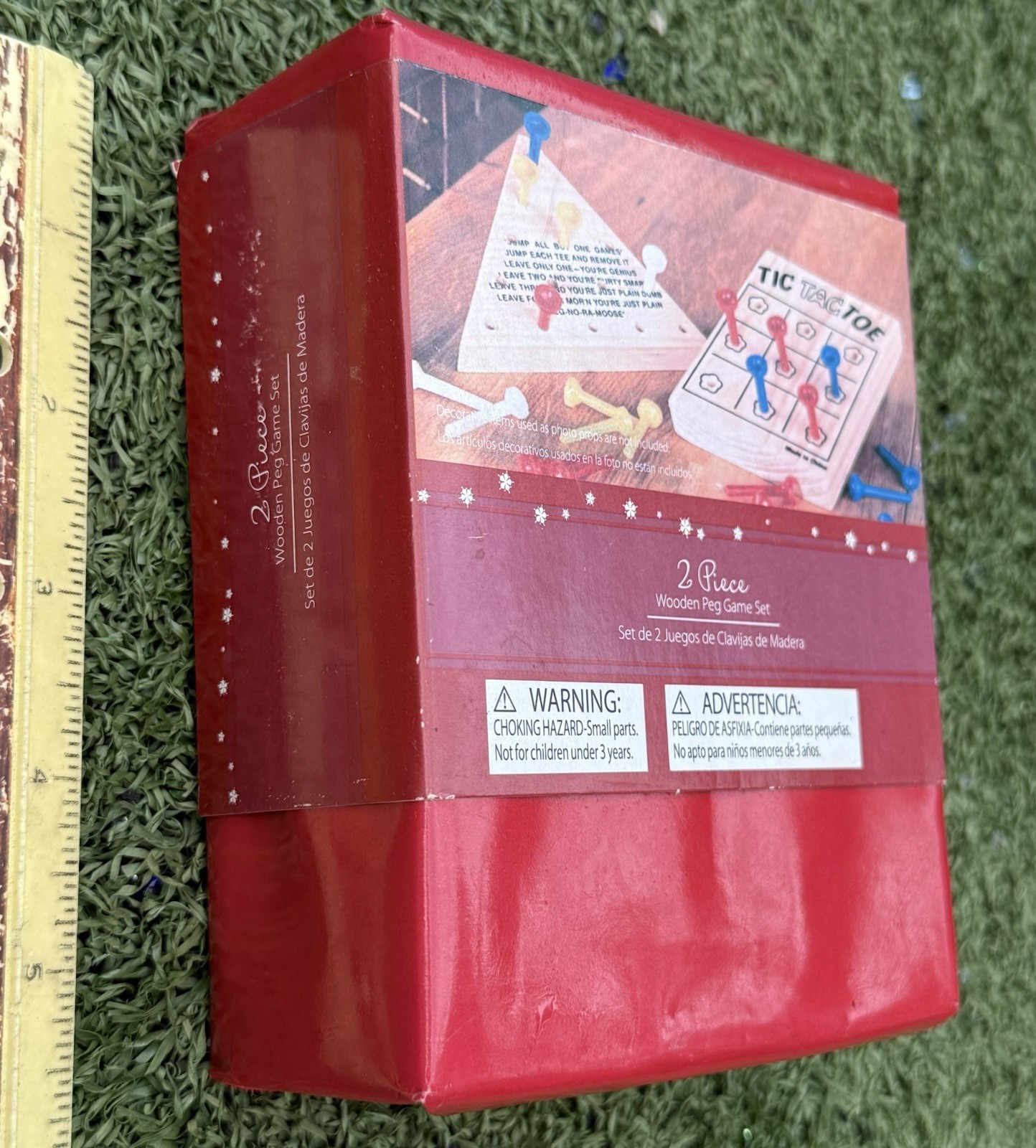 2-Piece Wooden Peg Game Set – Triangle Puzzle & Tic Tac Toe – New in Box