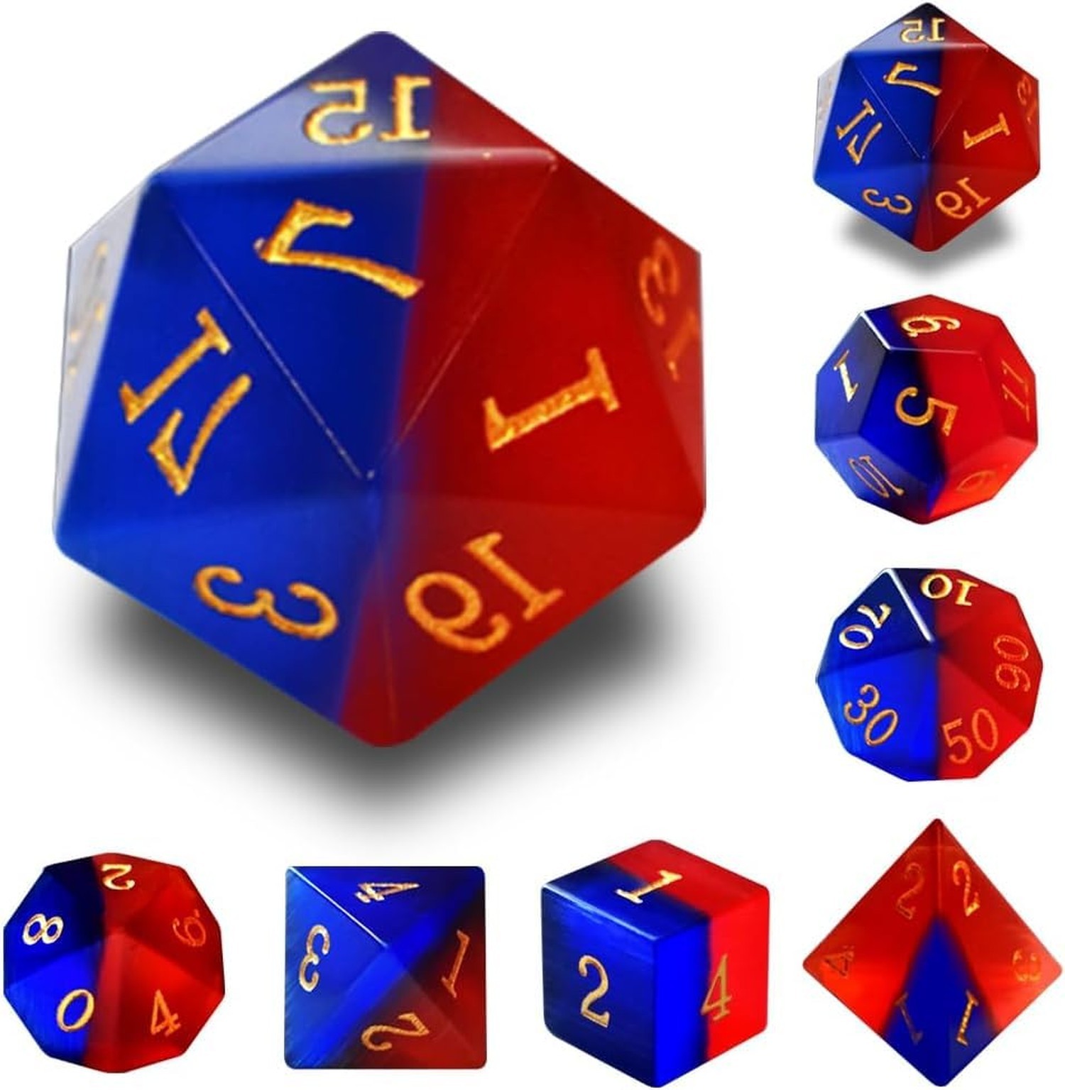 Gemstone DND Dice Set Natural Blue&Red Opal Dice Set 7Pieces D&D Dice Used in…
