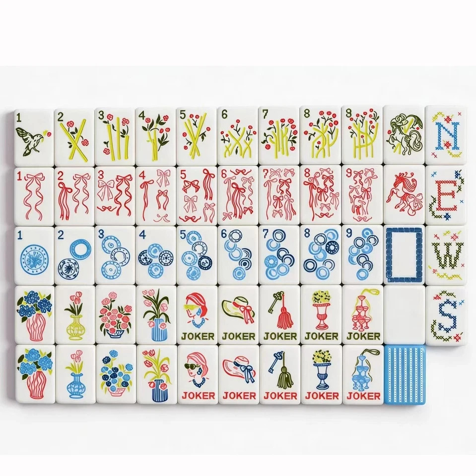Blue Stripe 4-Layer Acrylic Mahjong Tiles American Set 160 Pcs – US Fast Ship!
