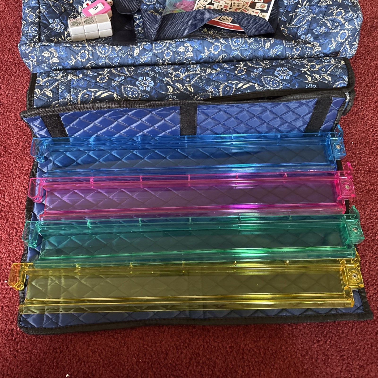 American Mahjong Set with Blue Carrying Bag, 166 White Tiles, 4 All-in-One Ra…