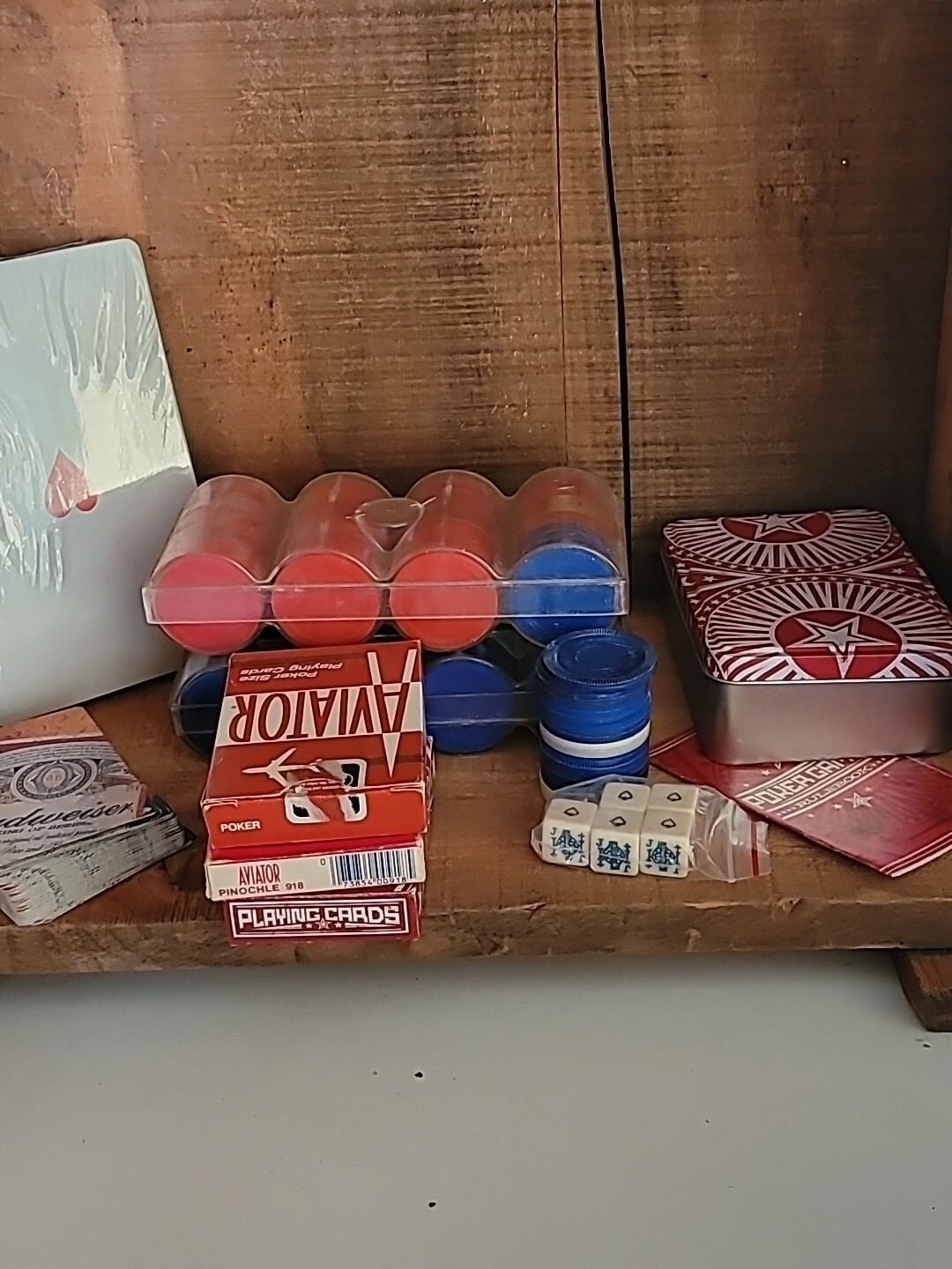 VINTAGE Poker LOT POKER CHIPS Cards Jumbo Deck POKER DICE SET