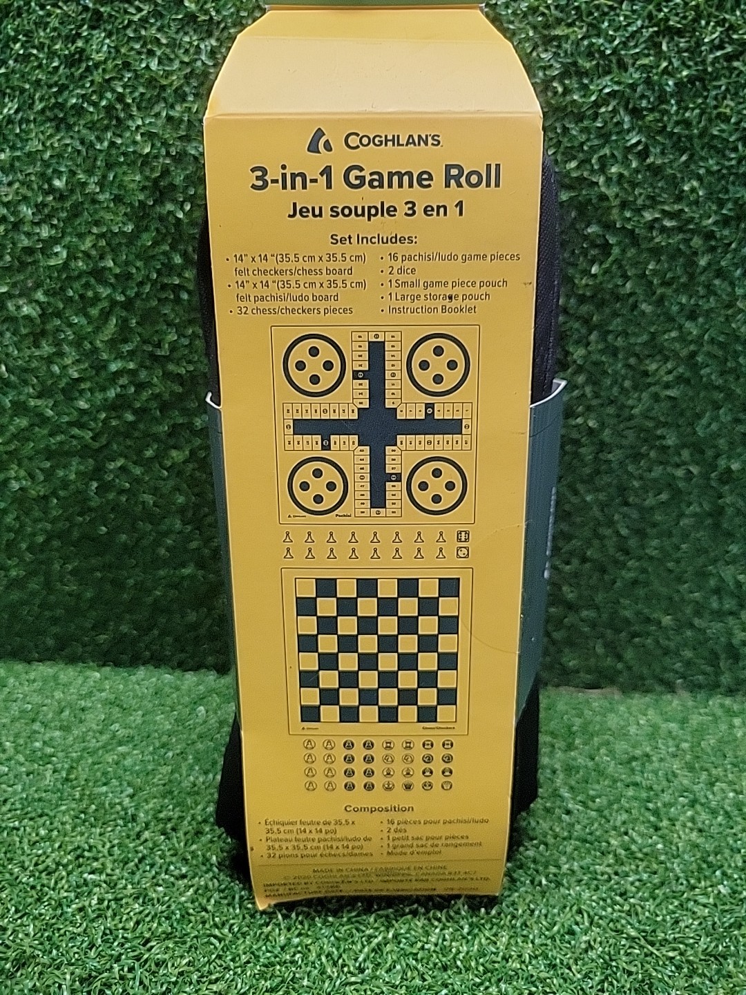 Coghlan’s 3-in-1 Game Roll Kit – Checkers, Pachisi/Ludo, Chess