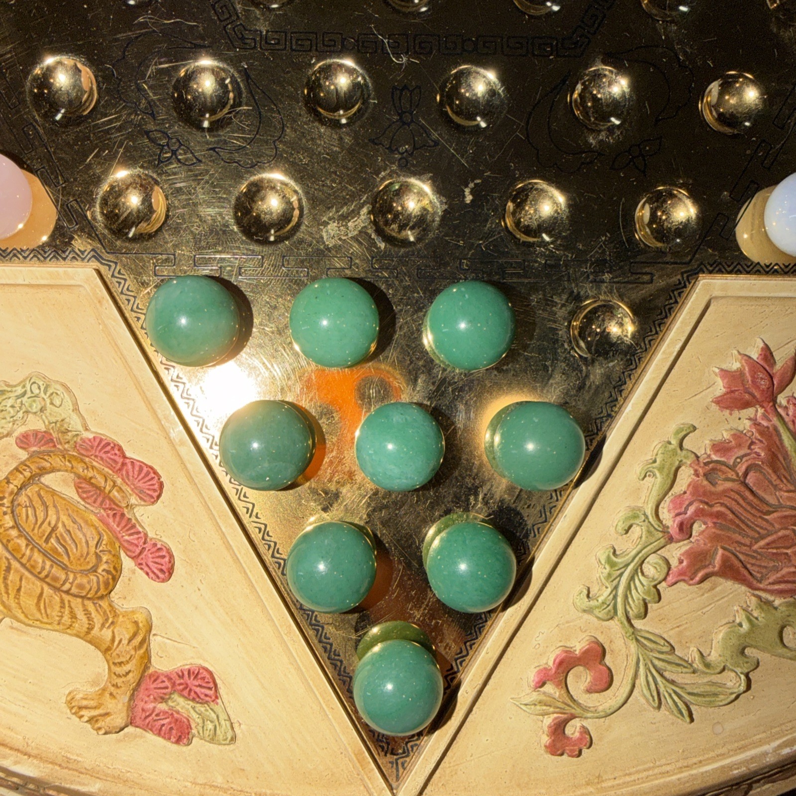 Vintage Franklin Mint Chinese Checkers Dragon Game With Semiprecious Gemstones