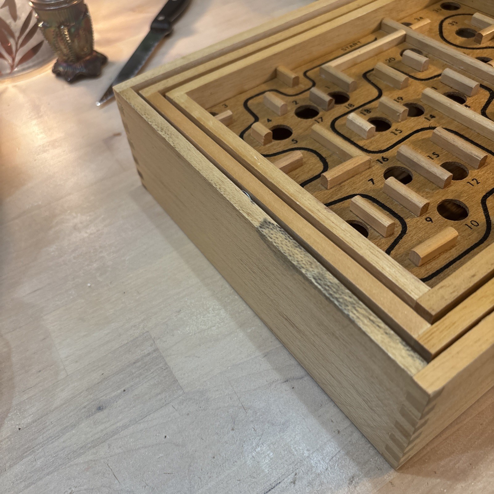 Vtg 80s Labyrinth Wooden Steel Ball Marble Tilting Maze Puzzle Game Roll-A-Maze