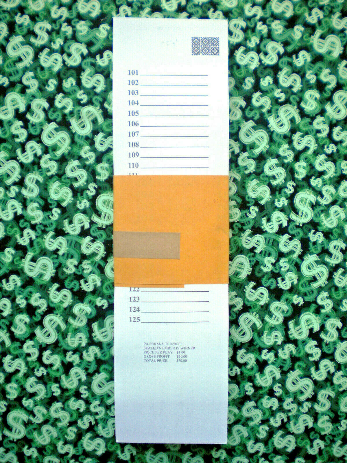 ( 1 Each ) 100 TER-20 REGULAR “NOT Sure” TIP BOARD {101-125} Pull Tab Jar Ticket