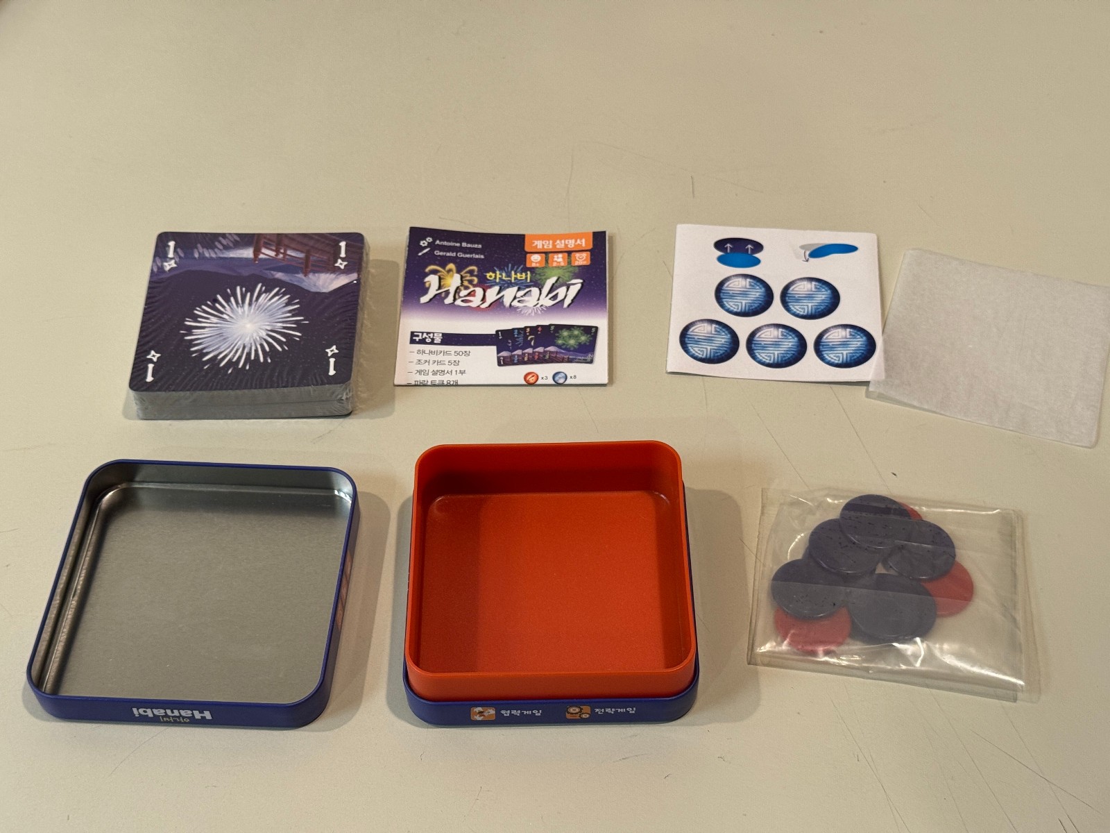 New – Hanabi card game, Korean edition, square cards in tin case 하나비