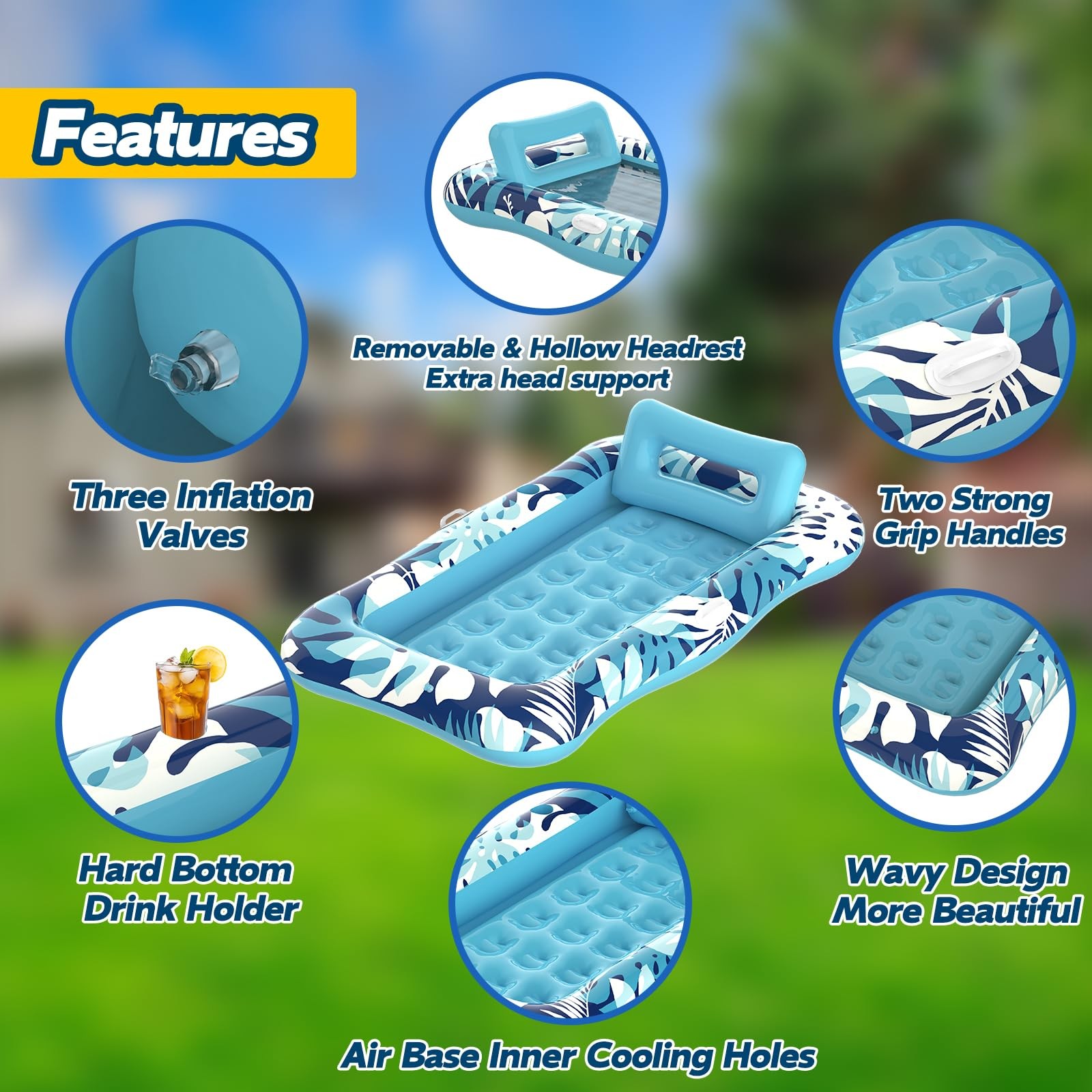Nenrsl 76×48 XL Inflatable Pool Float Lounger Tanning Mattress with Pillow