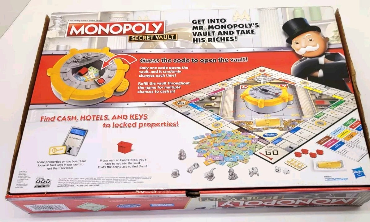 MONOPOLY Secret Vault Board Game for Kids Ages 8 and Up, Complete, New, Open Box