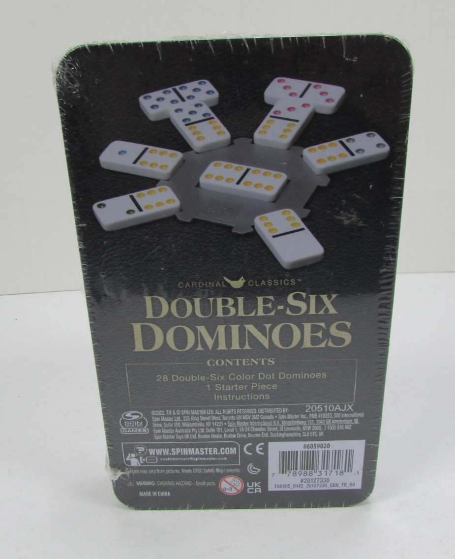 Spin Master Cardinal Classics Double-Six Dominoes 28 Tiles Tin Case New Sealed
