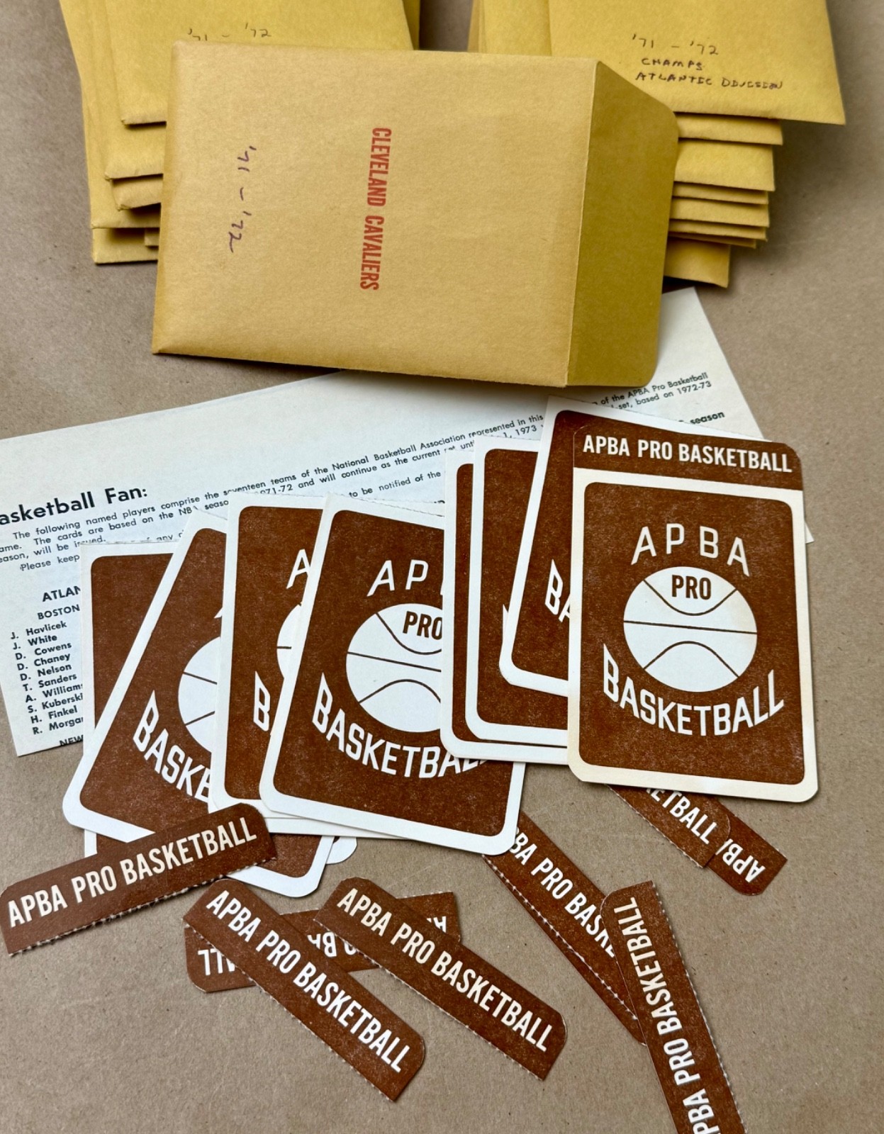 Vintage APBA Basketball Game Cards, Complete 1971-72 Basketball season