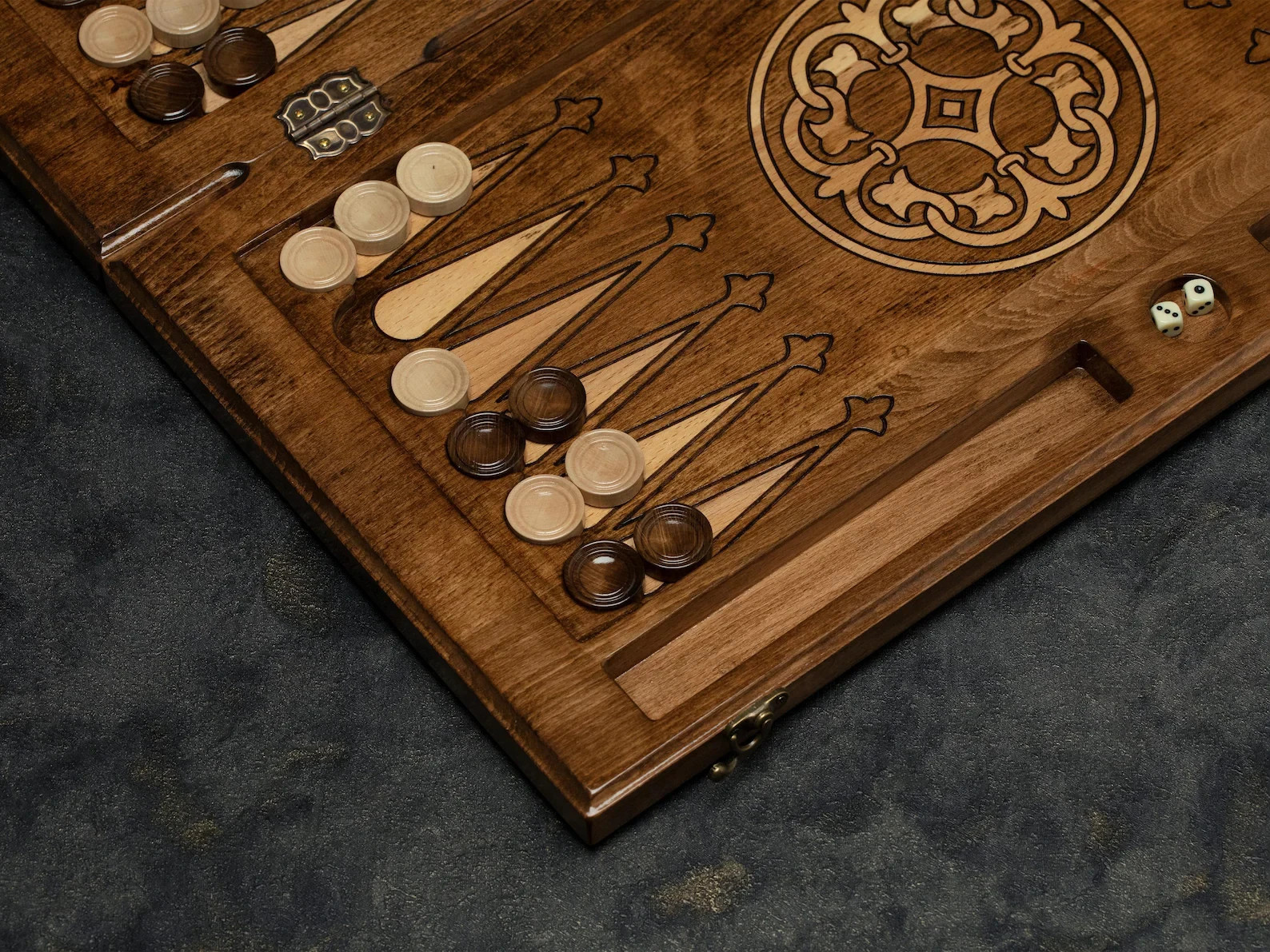 Luxury Backgammon Set 30cm Wooden Board Game with Playing Pieces, Dice Set & Car