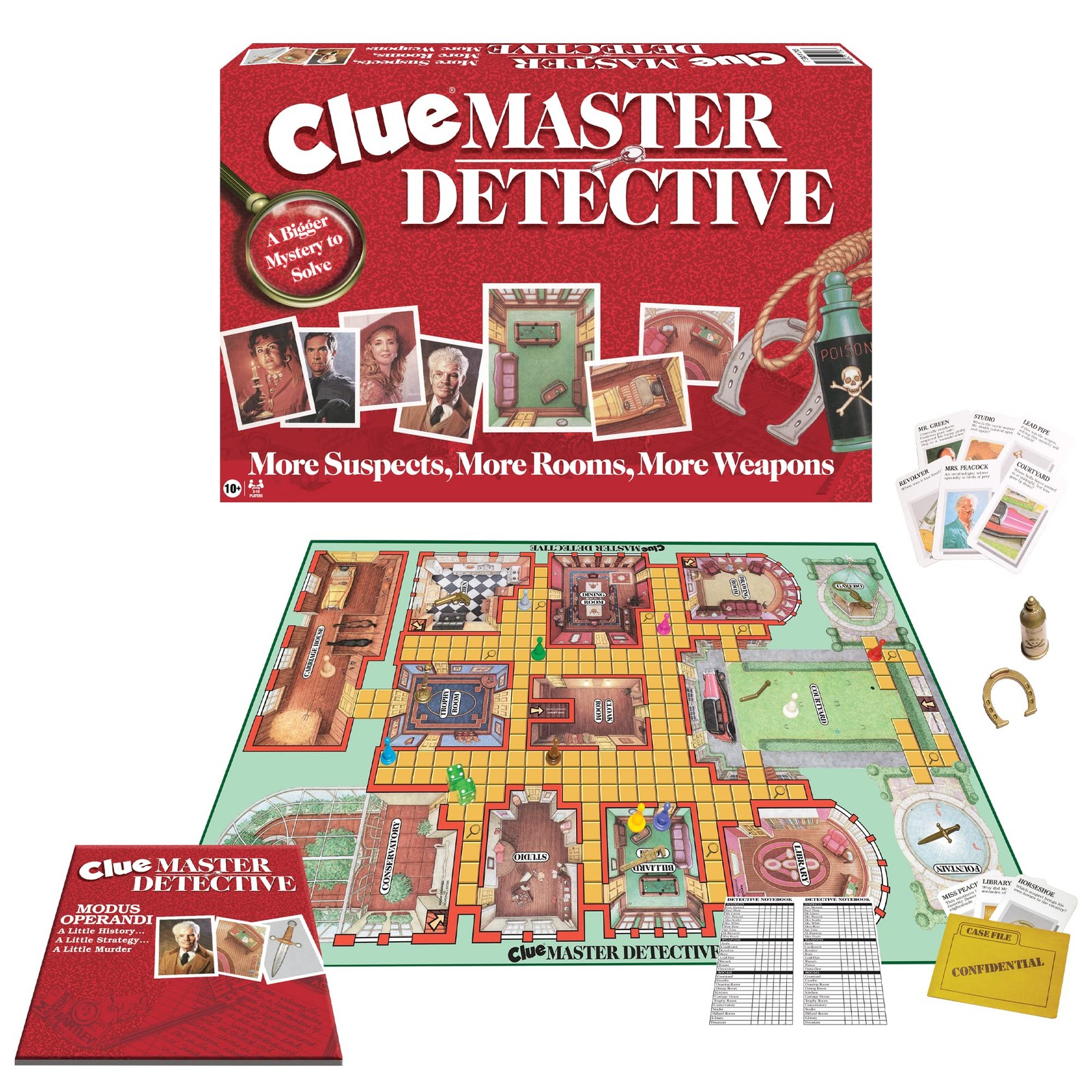 Clue Master Detective with Oversized Brass Tone Metal Weapons by Winning Moves G