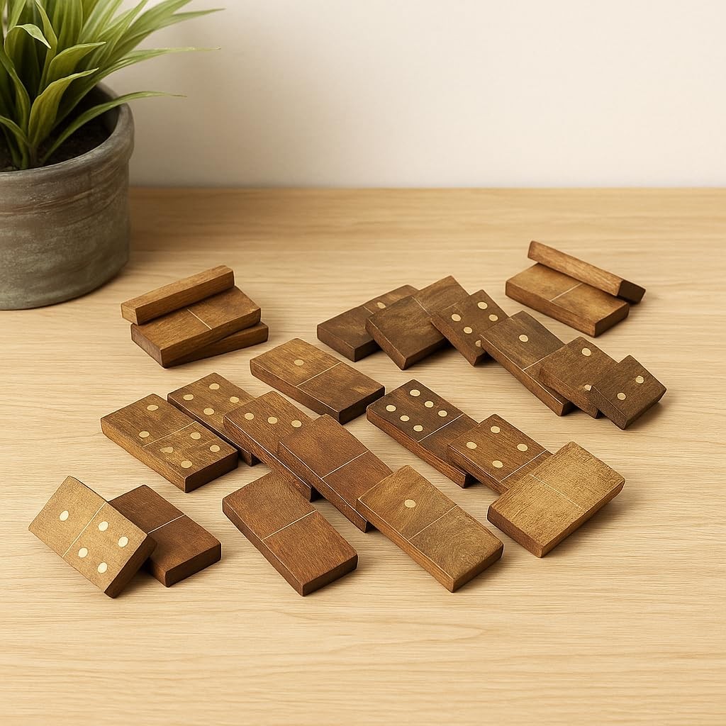 Handmade Wooden Dominoes Set | 28-Piece Double Six Professional Size Dominoes…