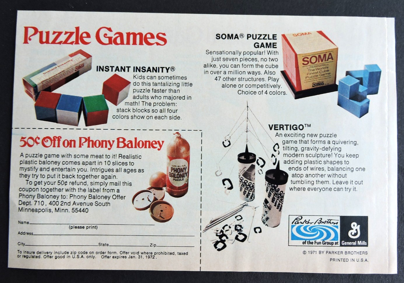 Vtg 1971 8-pg insert gift booklet catalog Ad Parker Brothers Game w/ Ouija 70’s