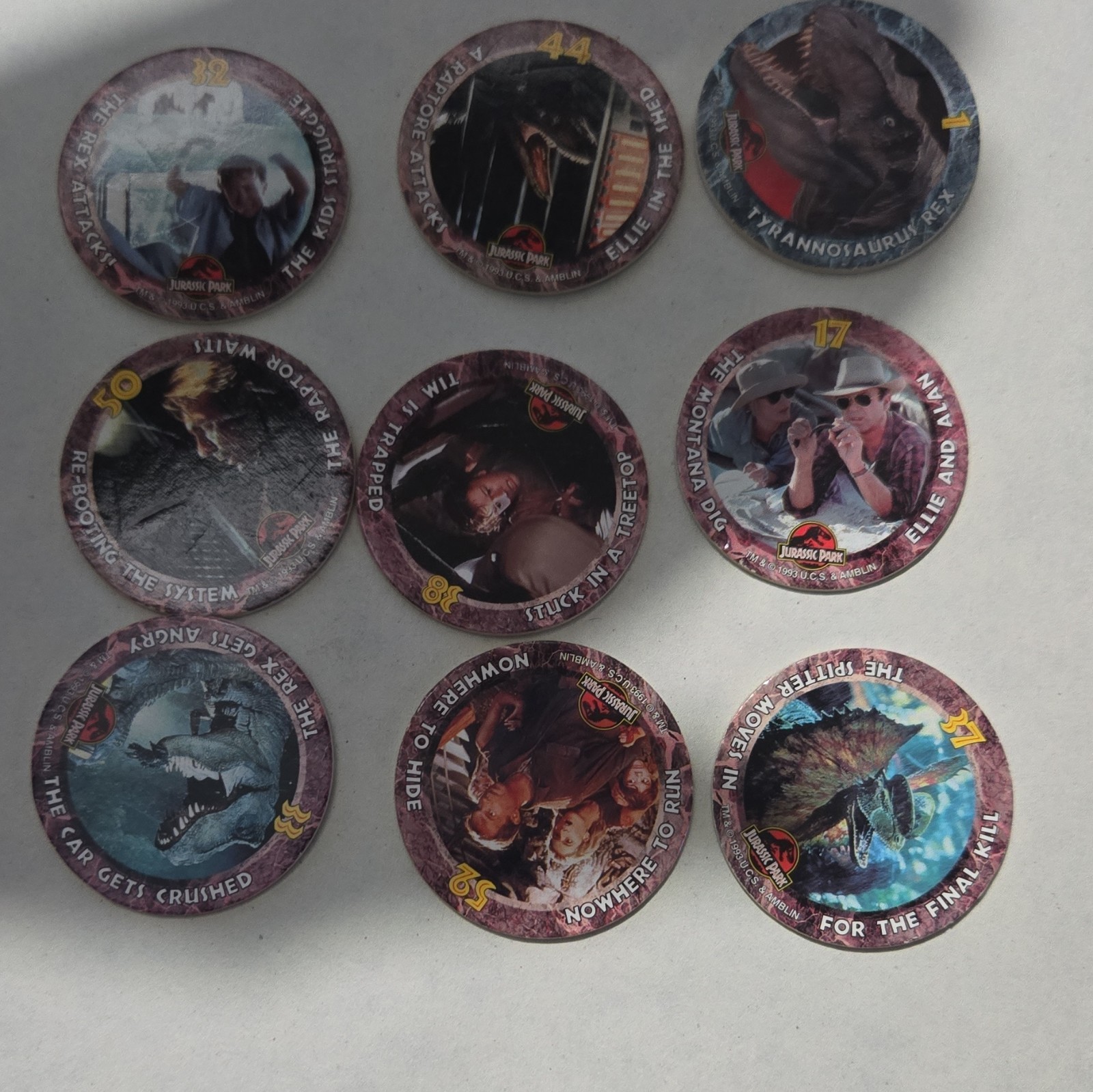 SkyCaps Jurassic Park Pogs Milk Caps Collectible Vintage Lot 1993