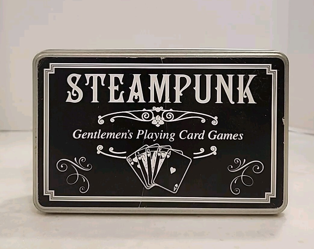 Steampunk Gentlemen’s Playing Card Games In Tin Instructions Sealed Dice & Cards