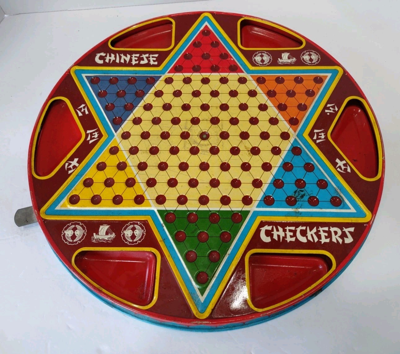 Vintage Chinese Checkers Double Sided Ohio Art Co. Tin Metal Game Board Checkers