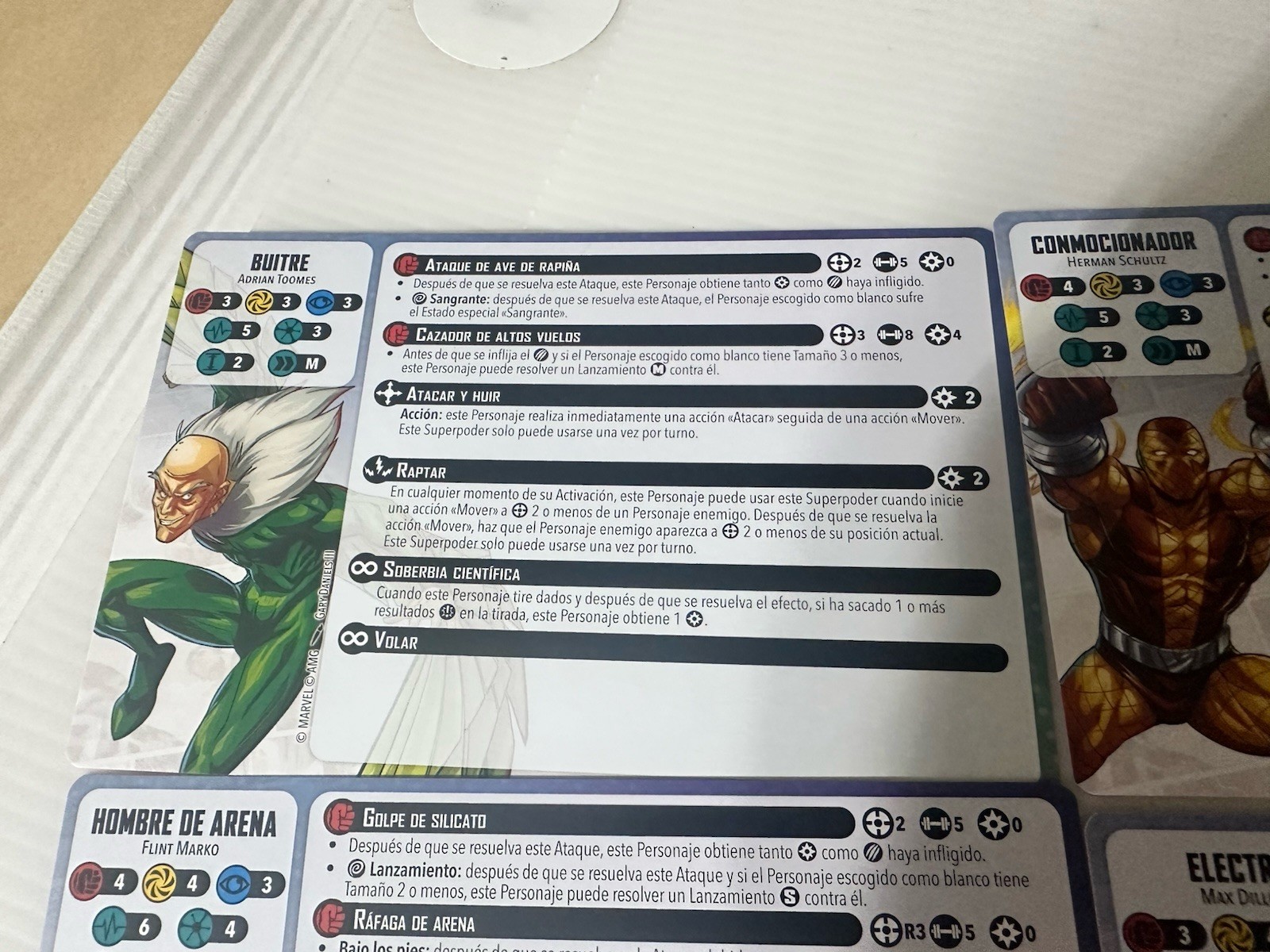 Marvel Crisis Protocol Sandman Electro Vulture Character & Tactic Cards Spanish