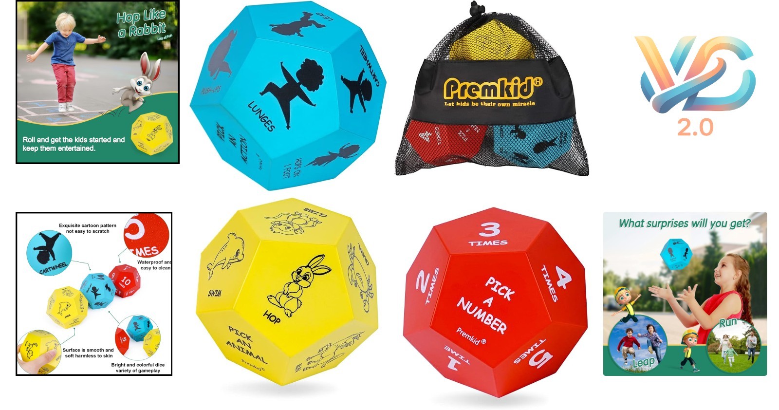 Premkid Kids Exercise Foam Dice Set for Indoor Outdoor Fun Learning Games