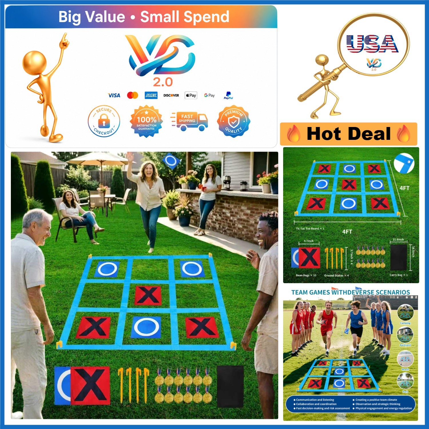 Giant Outdoor Tic Tac Toe Game for Kids Adults Lawn Yard Carnival Playground
